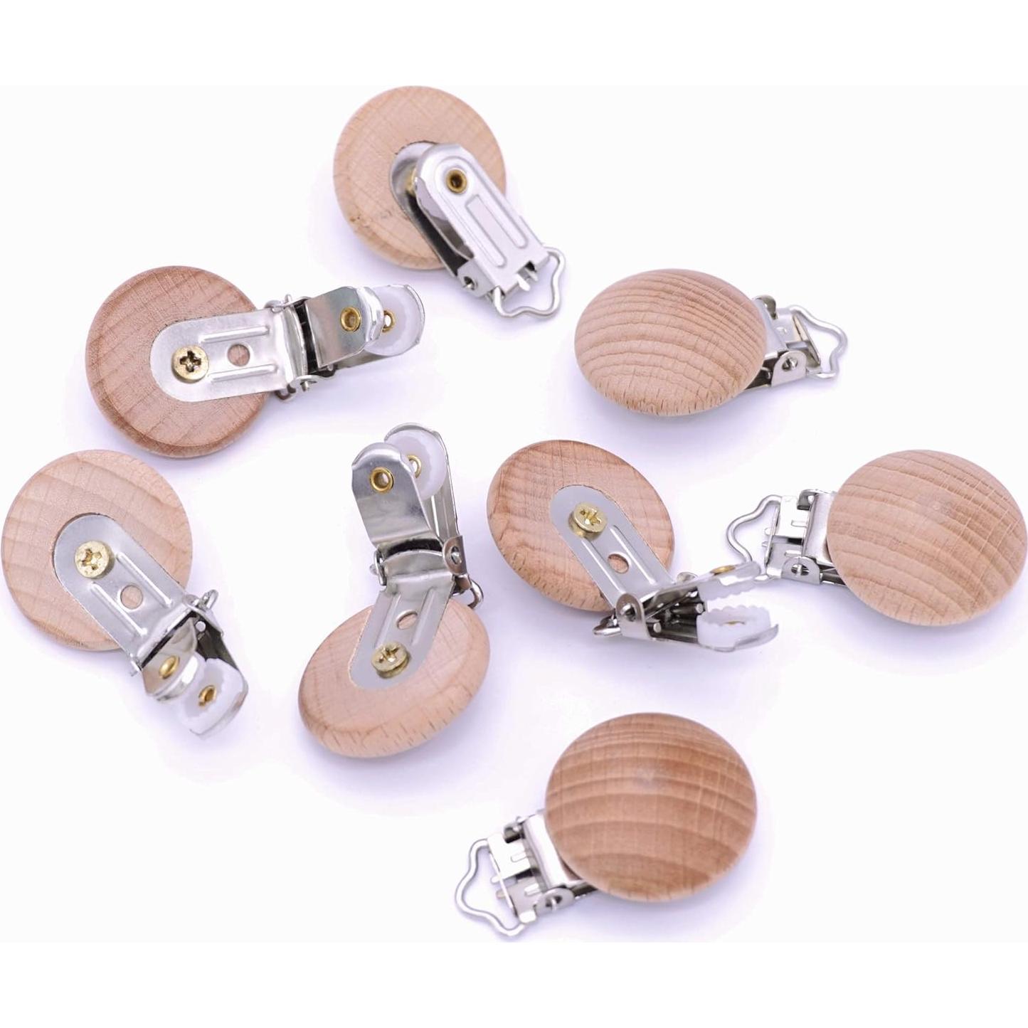 10 Clips de Chupete de Madera Natural Redonda Sutoyuen 30mm