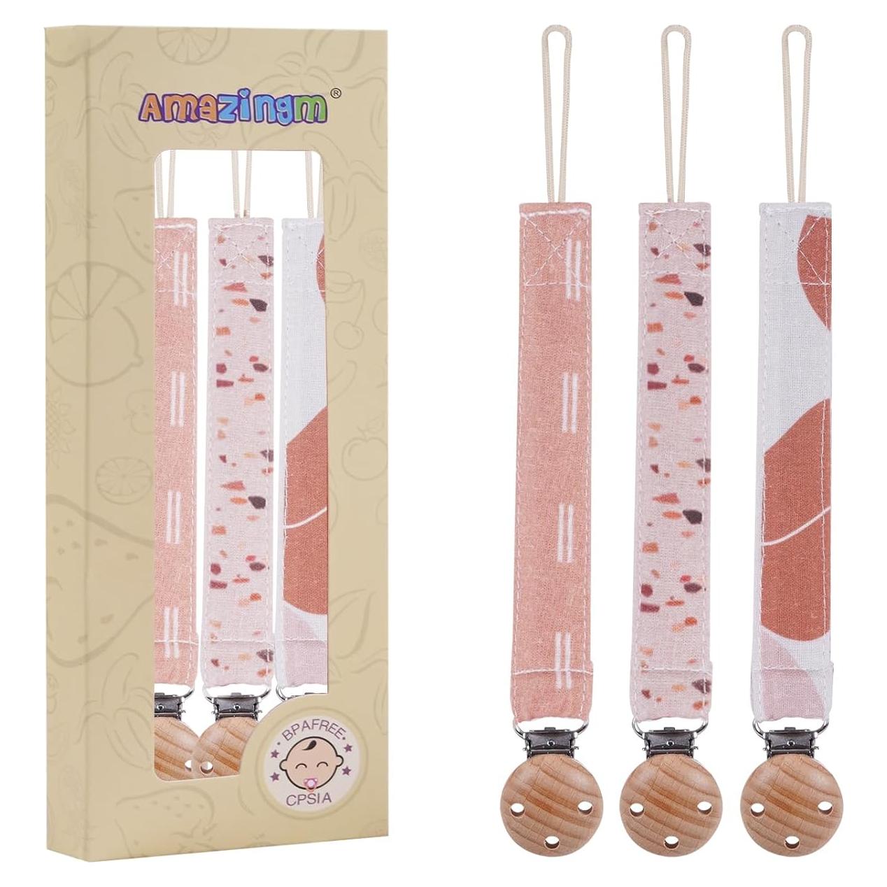 Clip de Chupete de Algodón para Bebés - Set de 3 Patrón Irregular