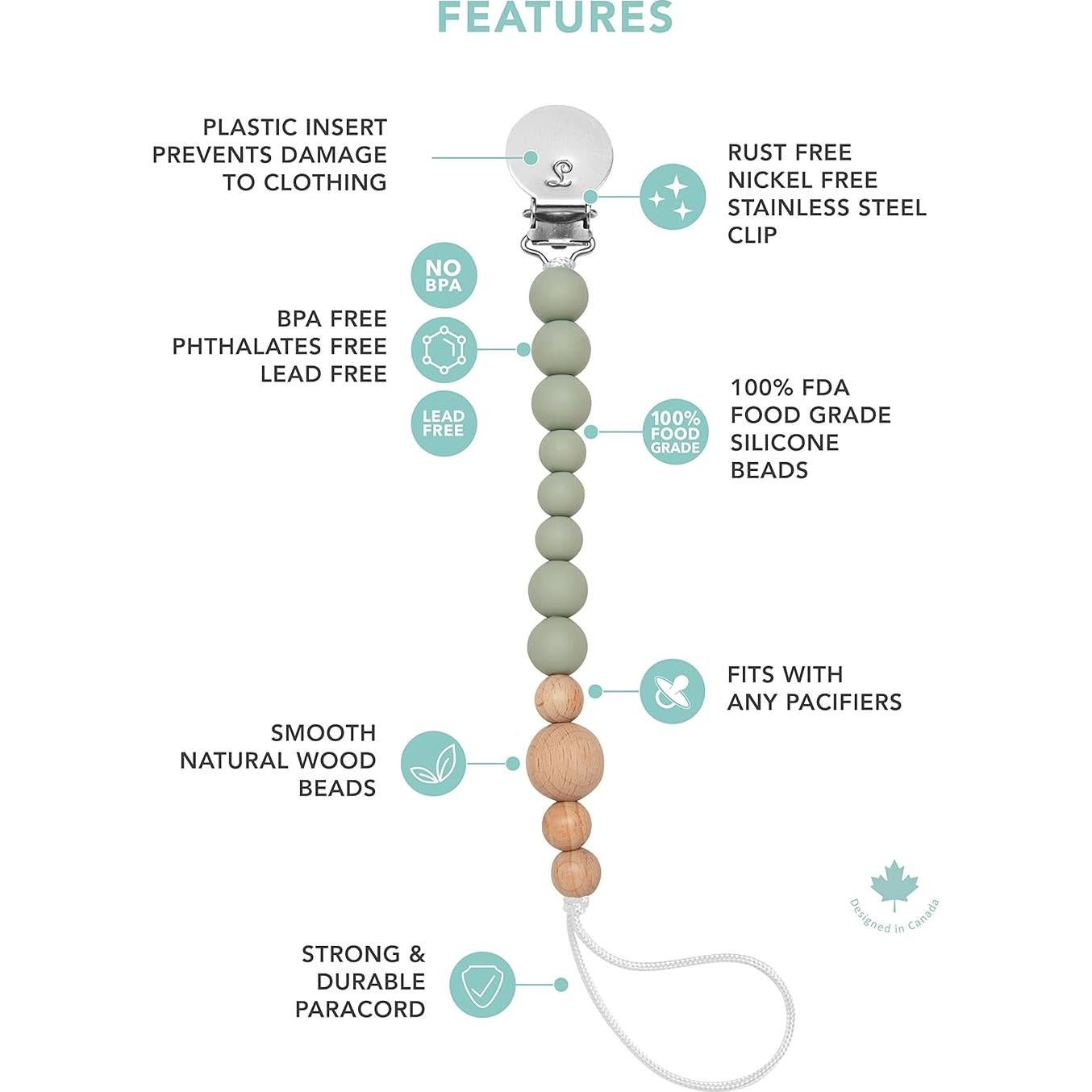 Clip de Chupete de Silicona Loulou Lollipop - Salvia 25.4 cm