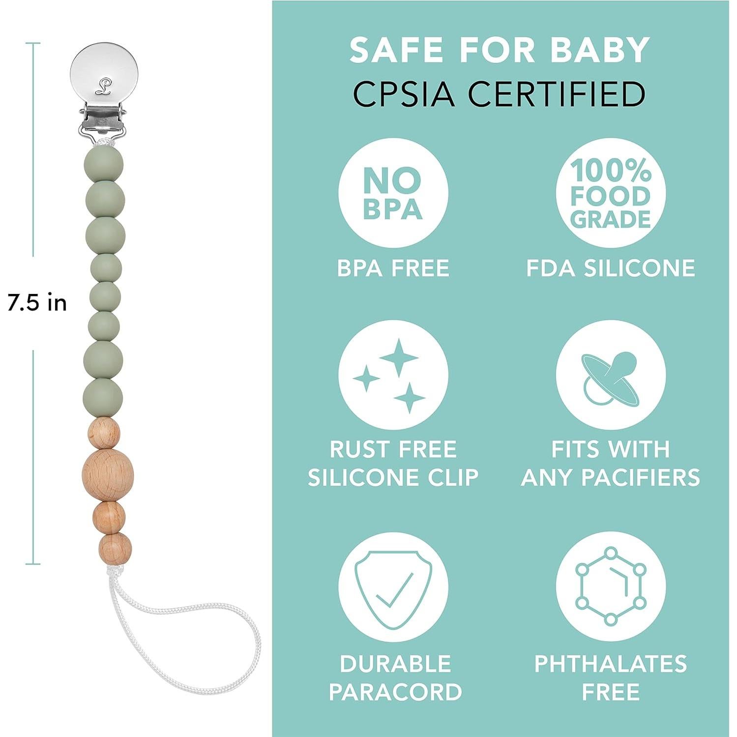 Clip de Chupete de Silicona Loulou Lollipop - Salvia 25.4 cm