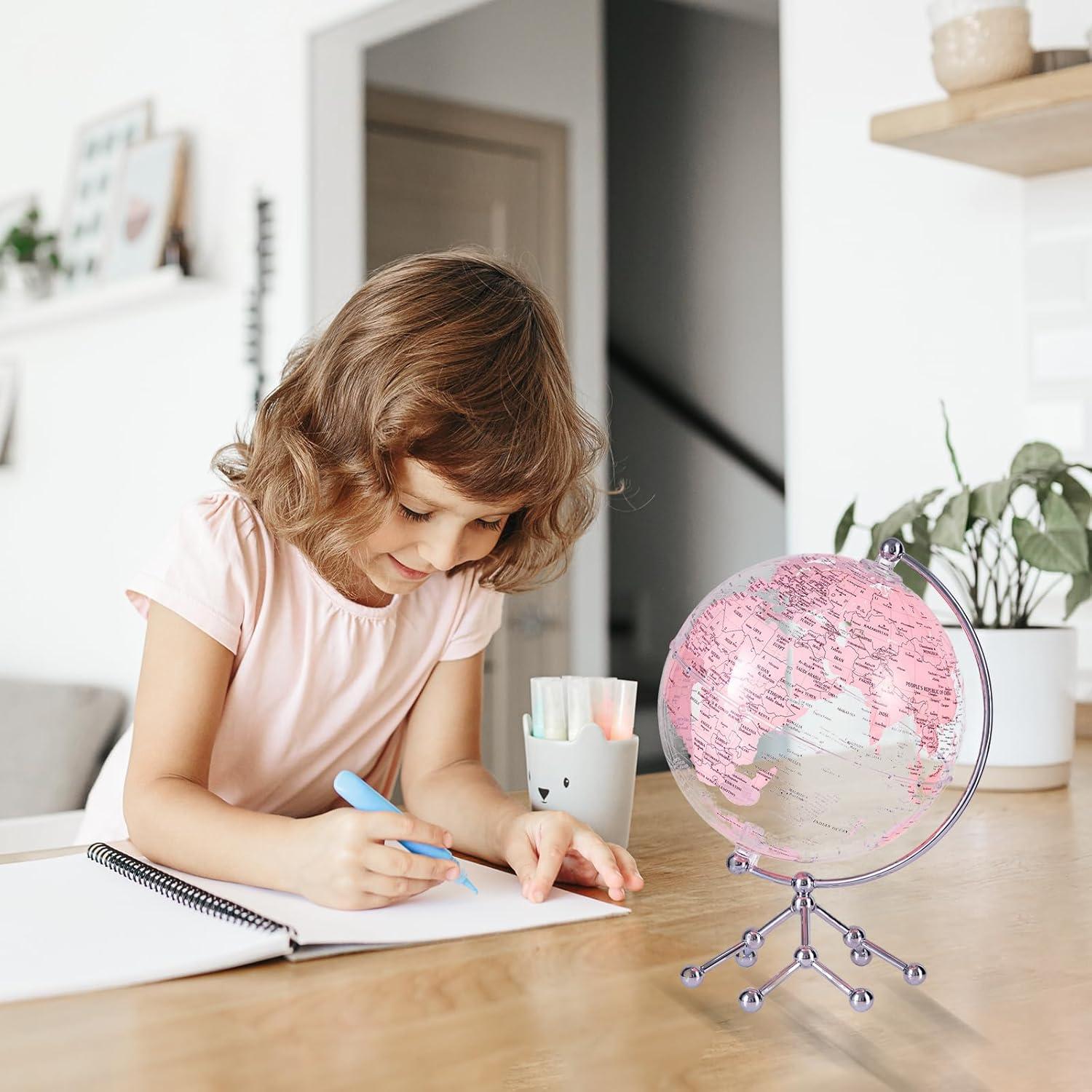 Globo Terráqueo Rosa 20 cm con Soporte de Metal - Decoración y Aprendizaje