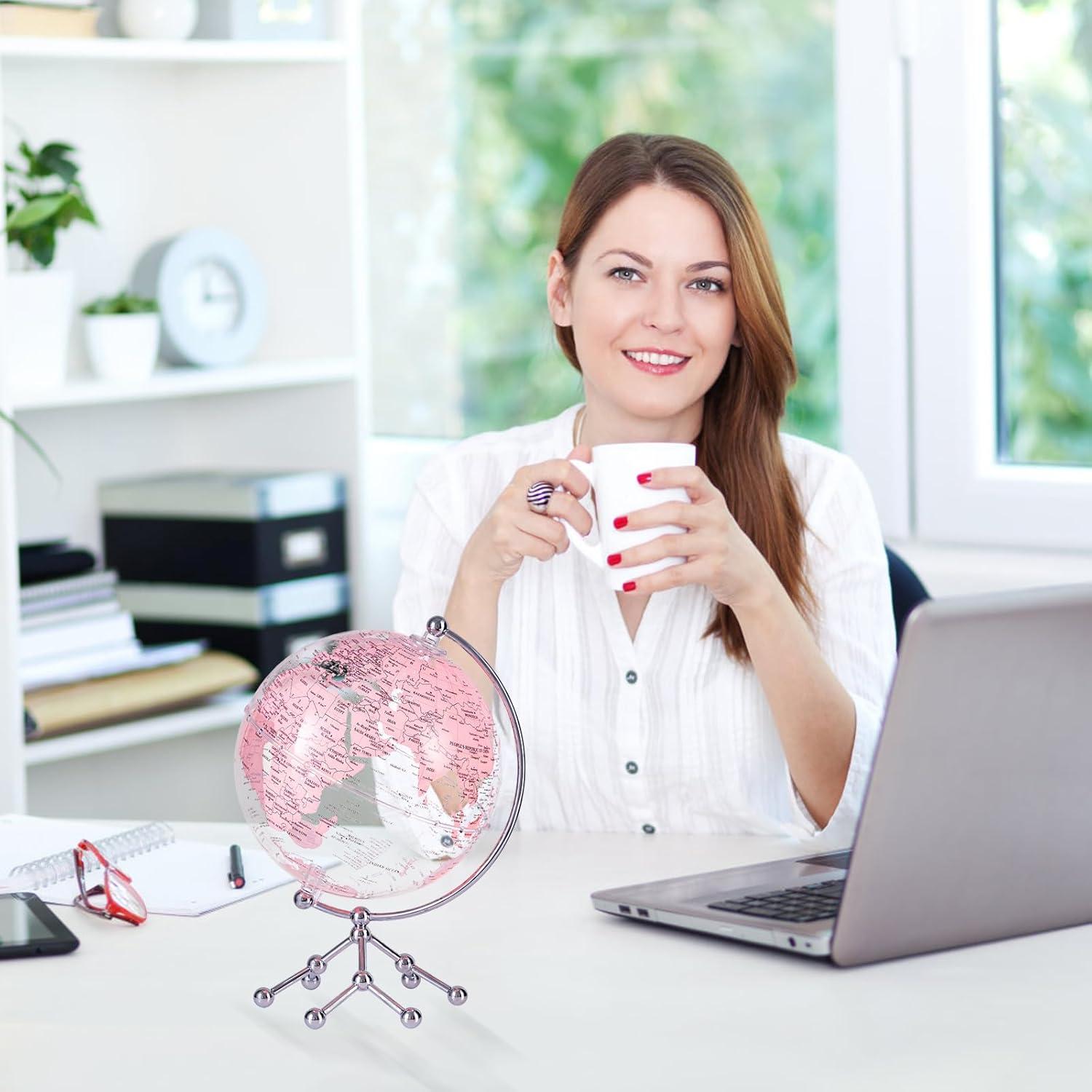 Globo Terráqueo Rosa 20 cm con Soporte de Metal - Decoración y Aprendizaje