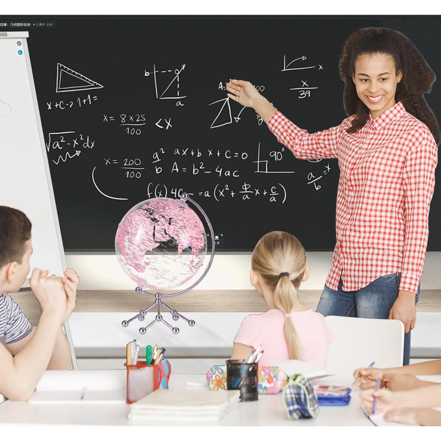 Globo Terráqueo Rosa 20 cm con Soporte de Metal - Decoración y Aprendizaje