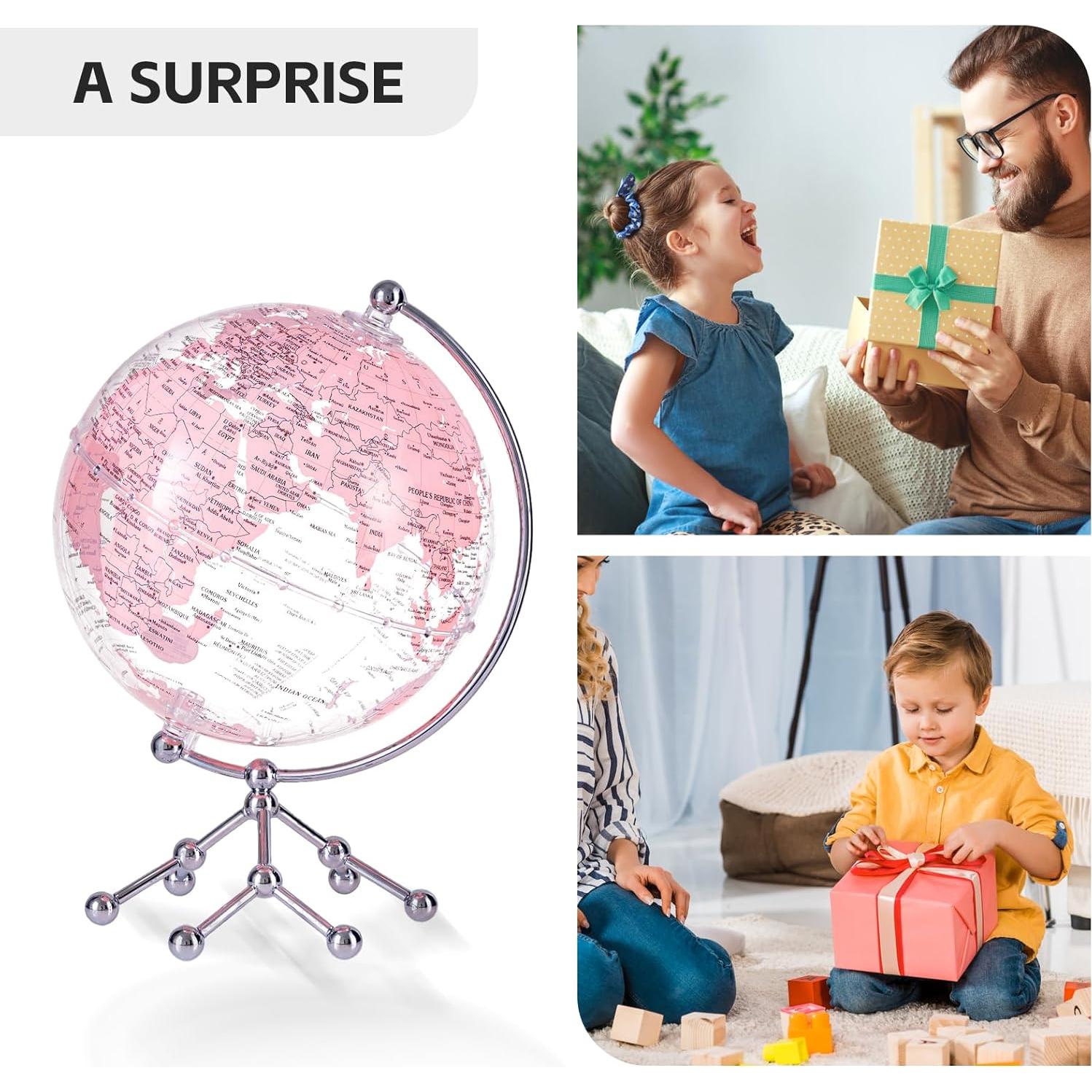 Globo Terráqueo Rosa 20 cm con Soporte de Metal - Decoración y Aprendizaje