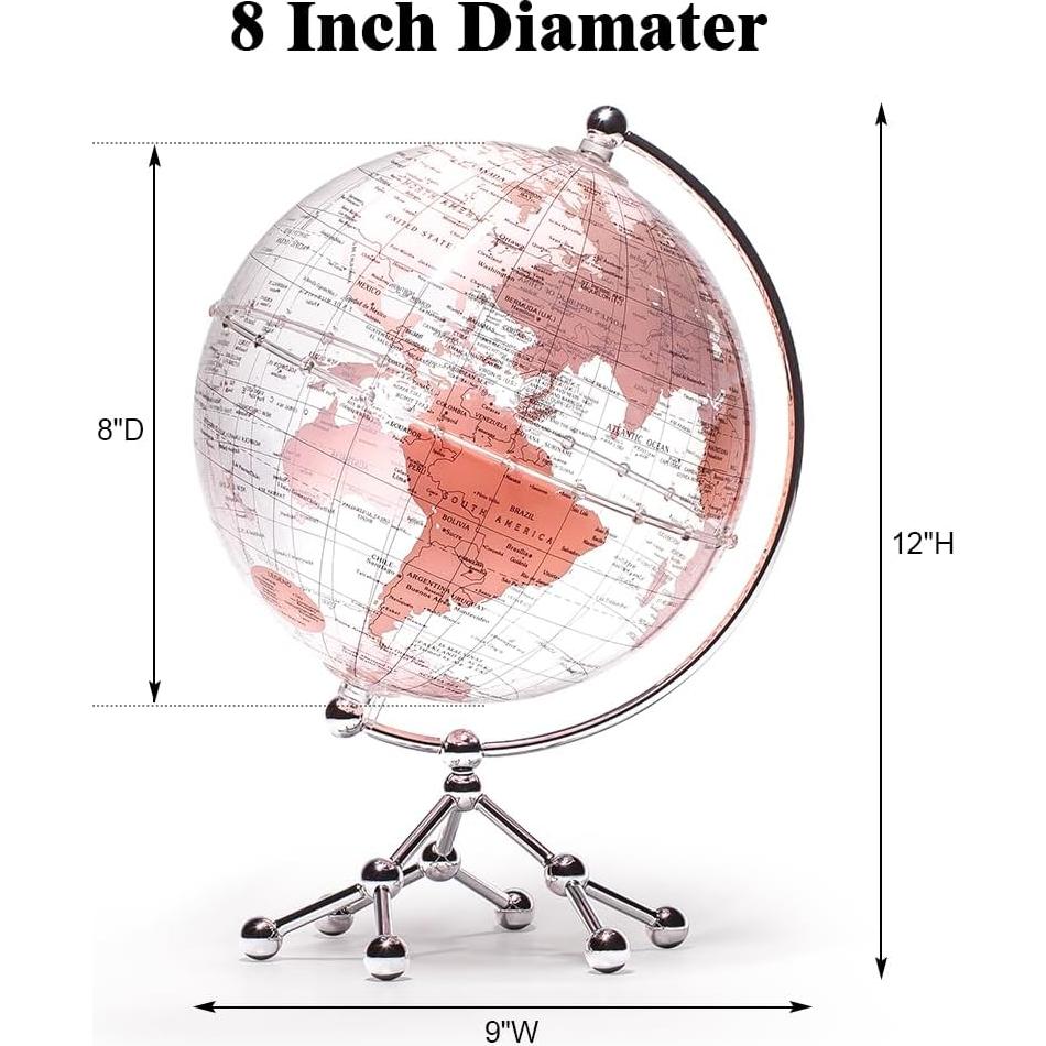 Globo Terráqueo Rosa 20 cm con Soporte de Metal - Decoración y Aprendizaje