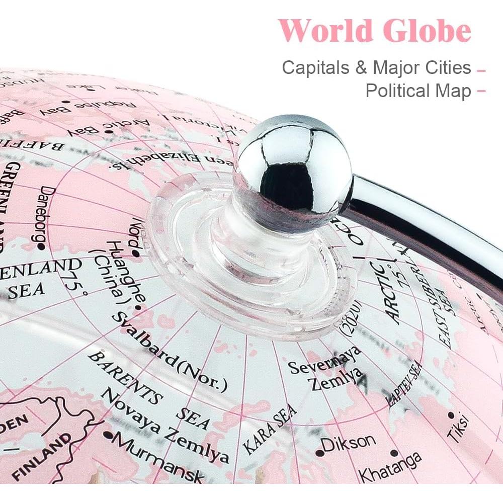 Globo Terráqueo Rosa 20 cm con Soporte de Metal - Decoración y Aprendizaje