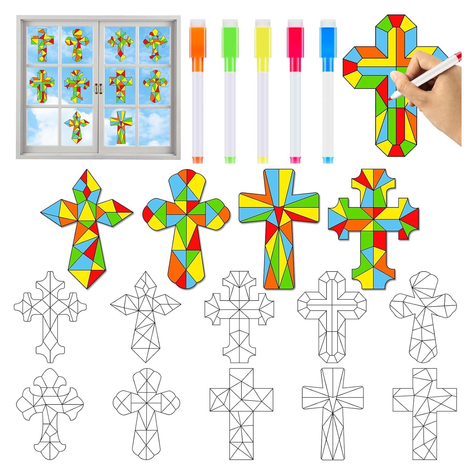 Kit de 30 Suncatchers Cruz de Pascua Qyeahkj con 10 Marcadores