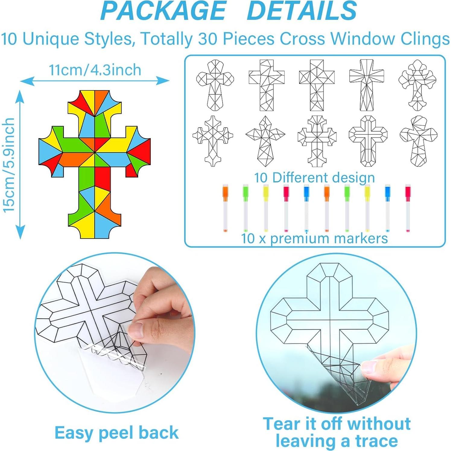 Kit de 30 Suncatchers Cruz de Pascua Qyeahkj con 10 Marcadores