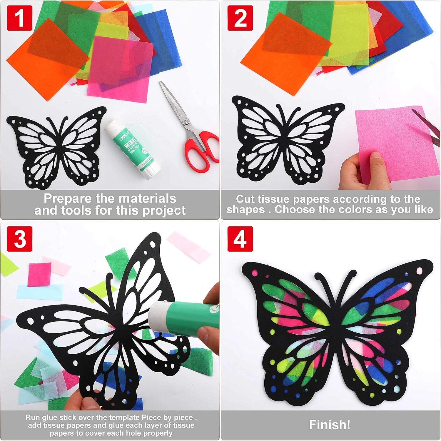 Atrapa Luz Mariposa de Papel Efecto Vitral Outus - 12 Piezas