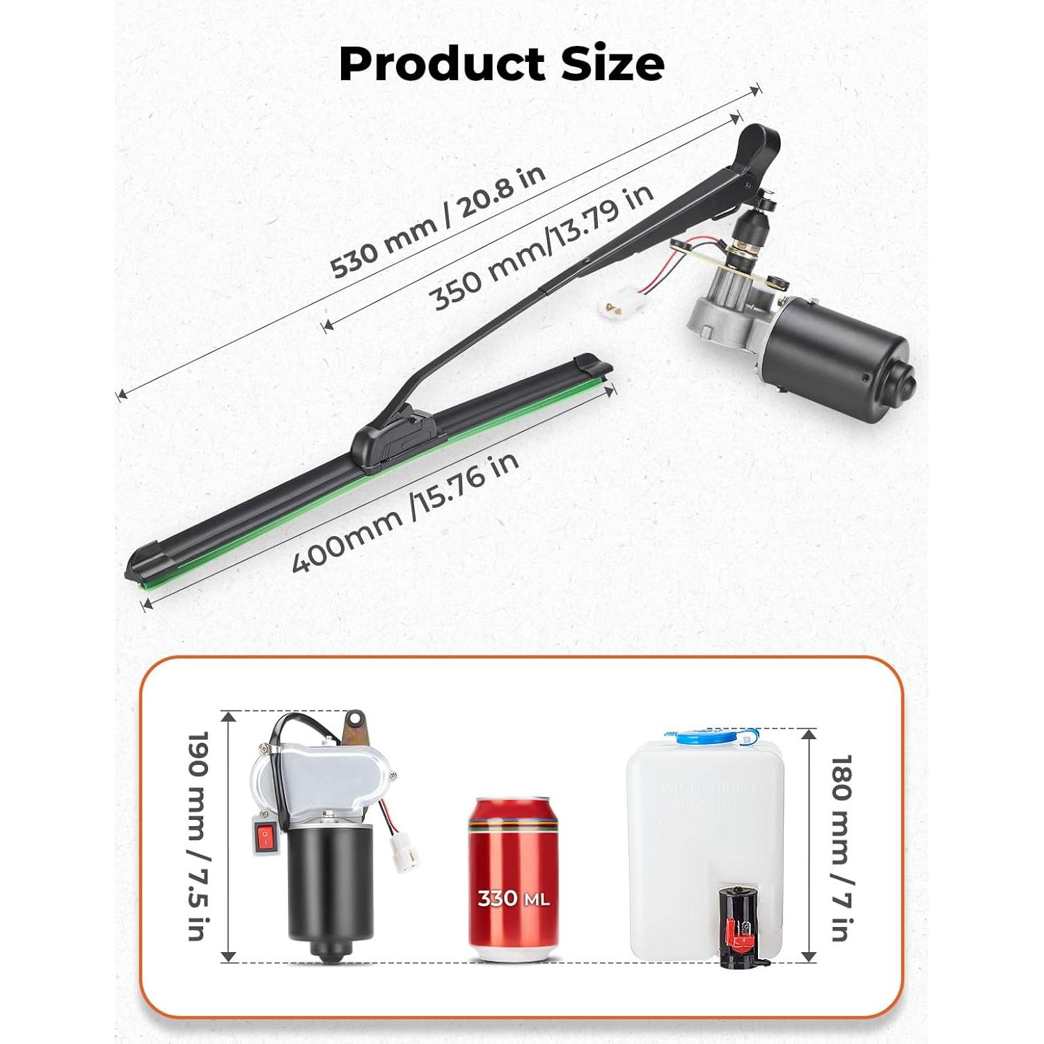 Kit de limpiaparabrisas eléctrico 12V Kemimoto para UTV