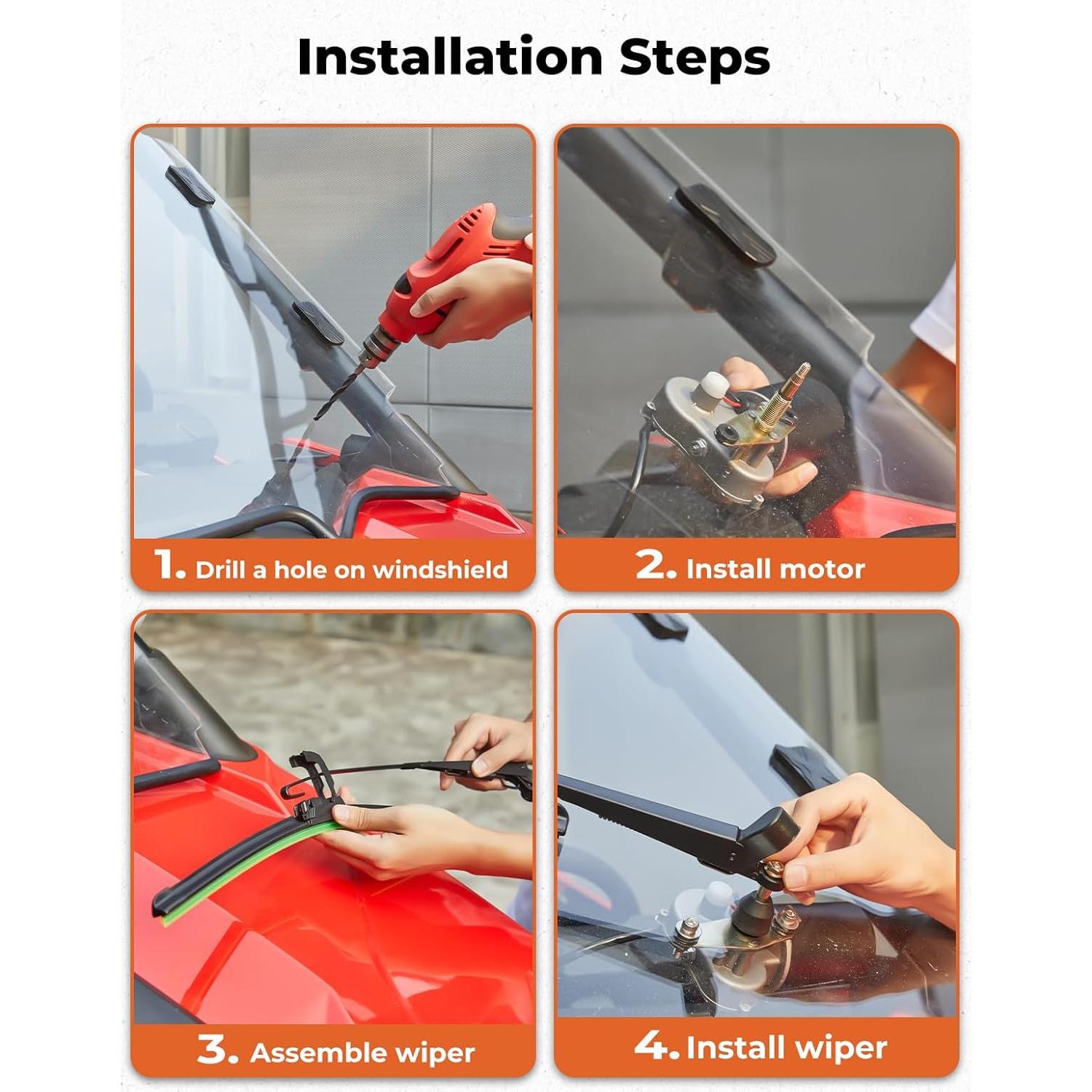 Kit de limpiaparabrisas eléctrico 12V Kemimoto para UTV