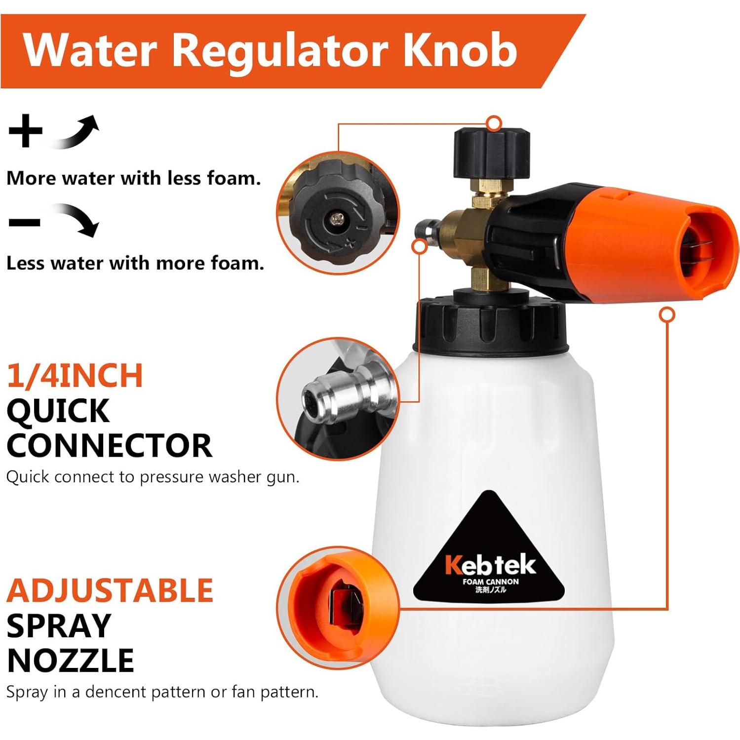 Cañón de Espuma Kebtek 1L con Pistola de Lavado 5200 PSI