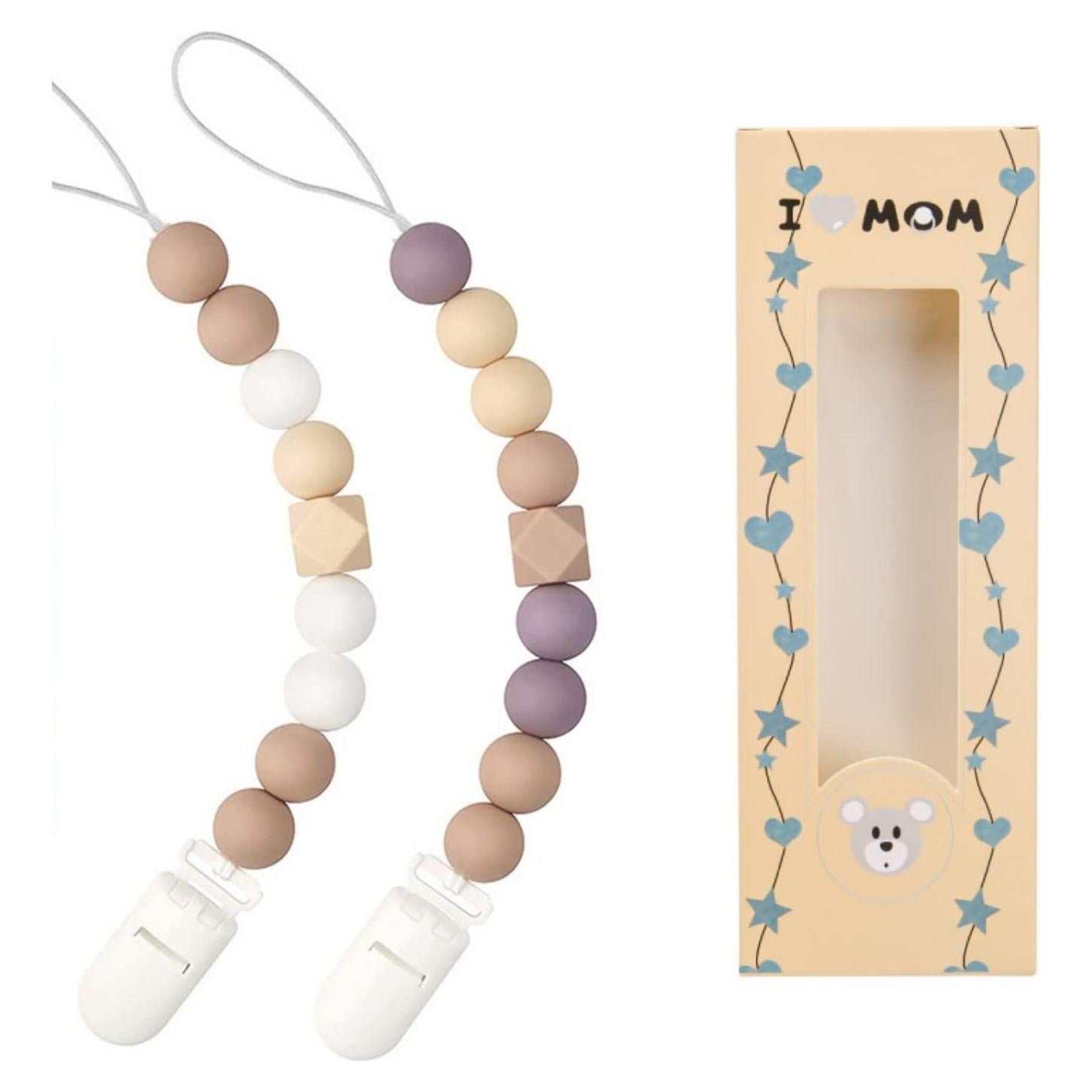 Clips para Chupetes de Silicona Grado Alimenticio - Beige y Púrpura - Paquete de 2