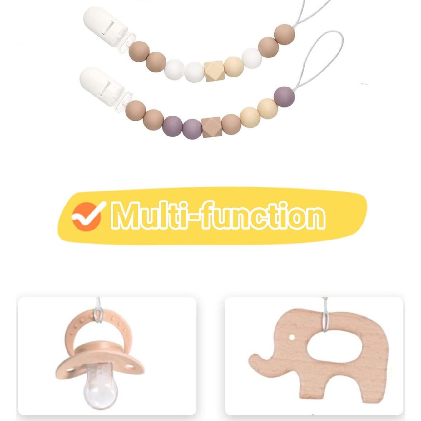 Clips para Chupetes de Silicona Grado Alimenticio - Beige y Púrpura - Paquete de 2