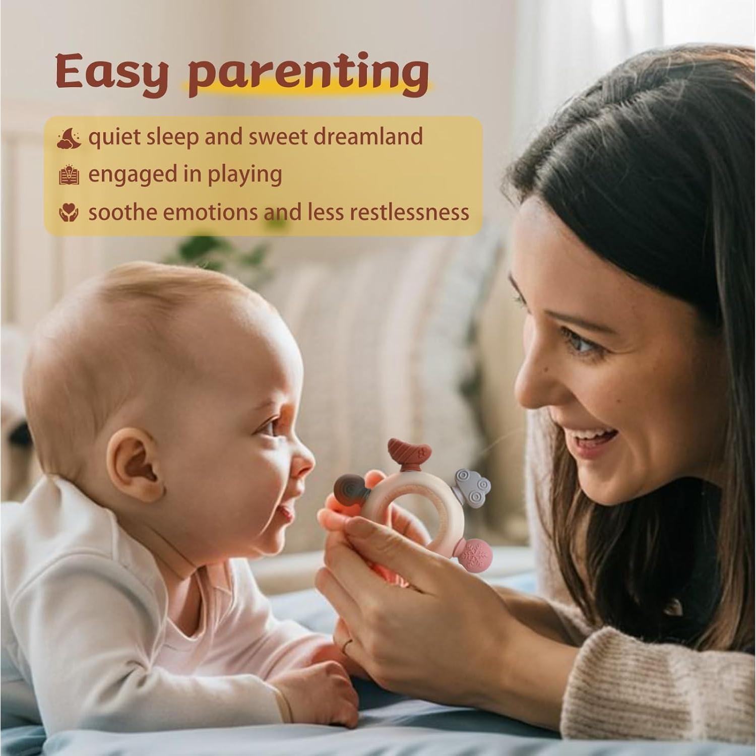 3 Anillos de Dentición para Bebés - Silicona y Madera - Gris