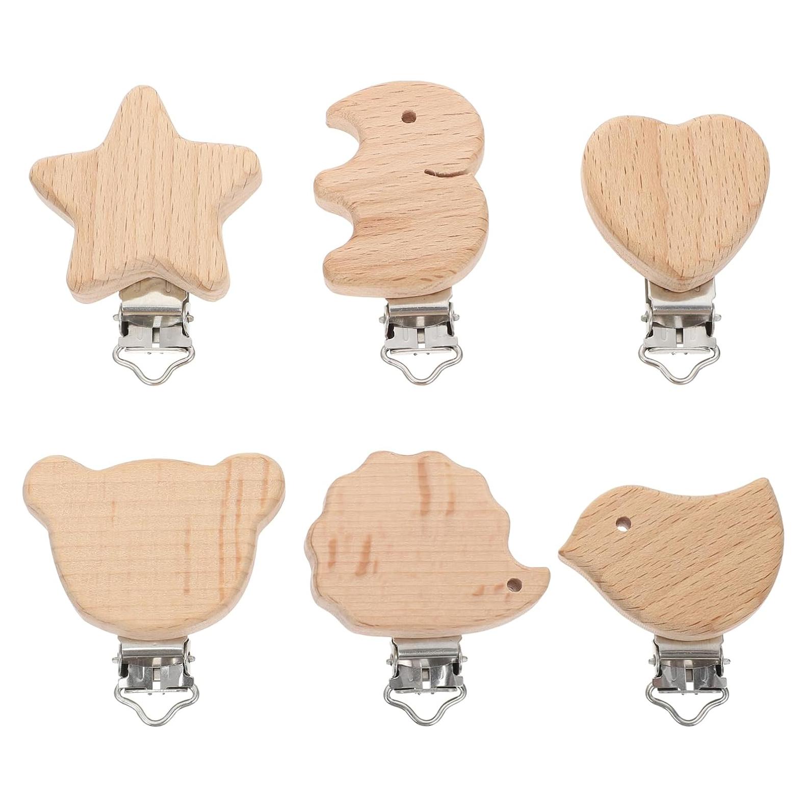 Clips de Chupete de Madera Natural Garneck - 6 Pcs Animales
