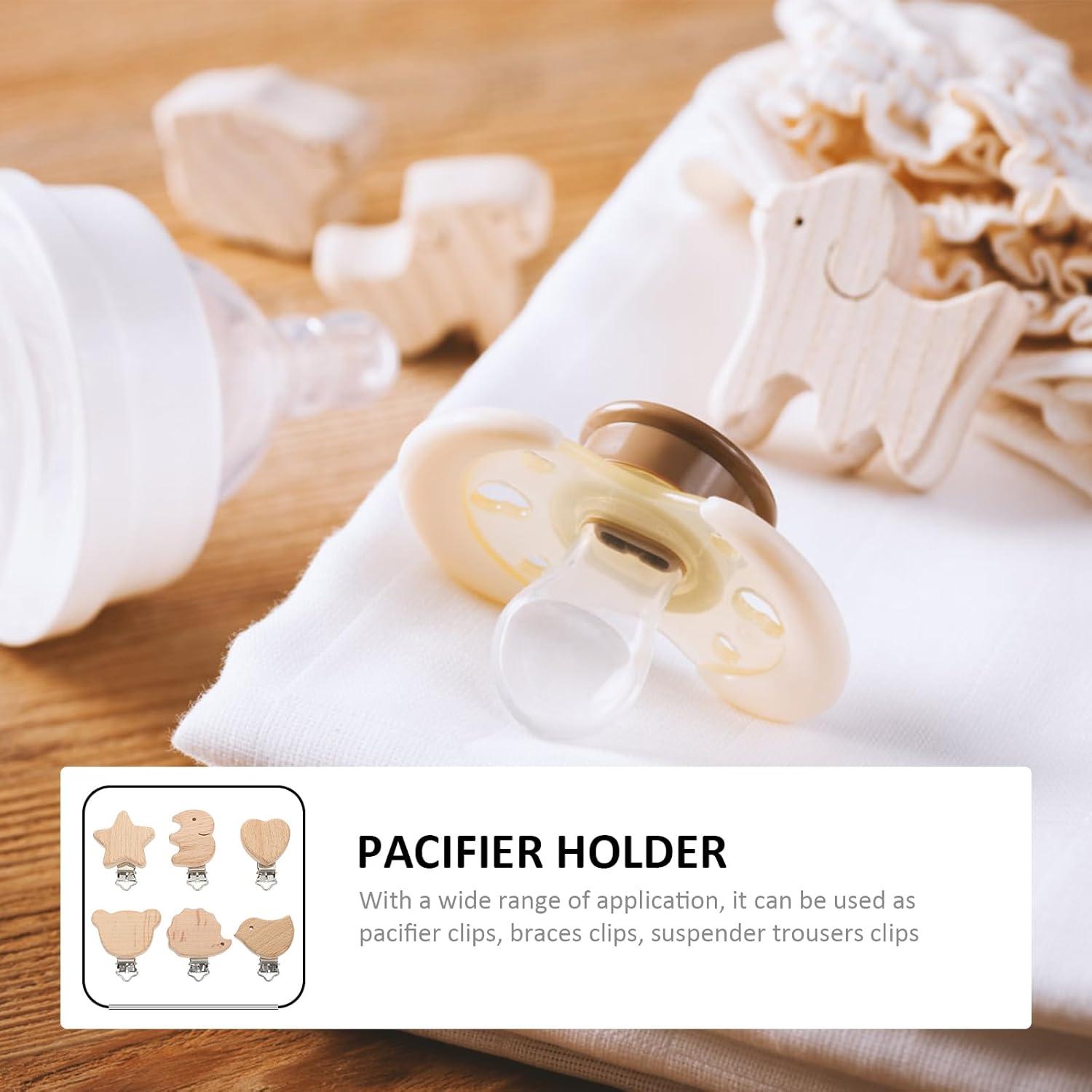 Clips de Chupete de Madera Natural Garneck - 6 Pcs Animales