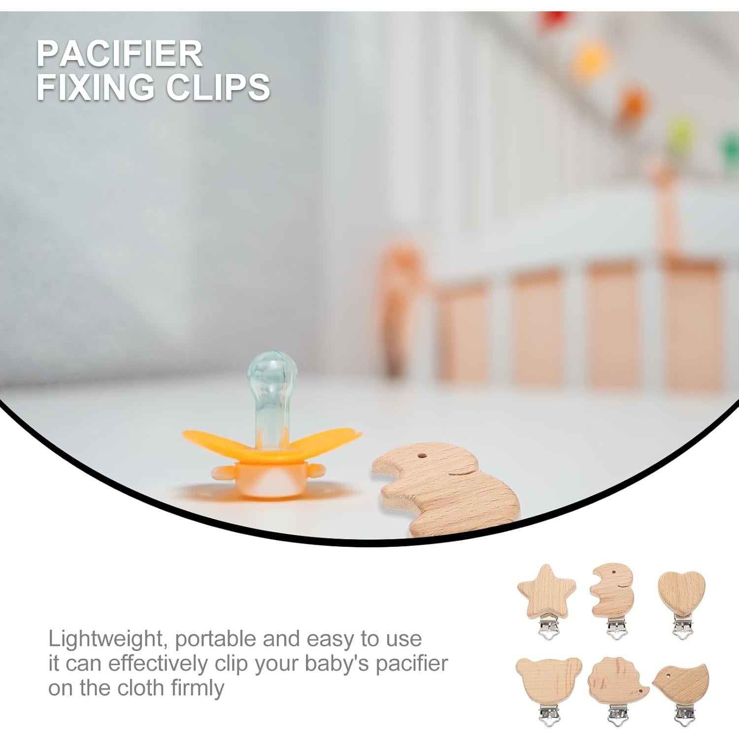 Clips de Chupete de Madera Natural Garneck - 6 Pcs Animales