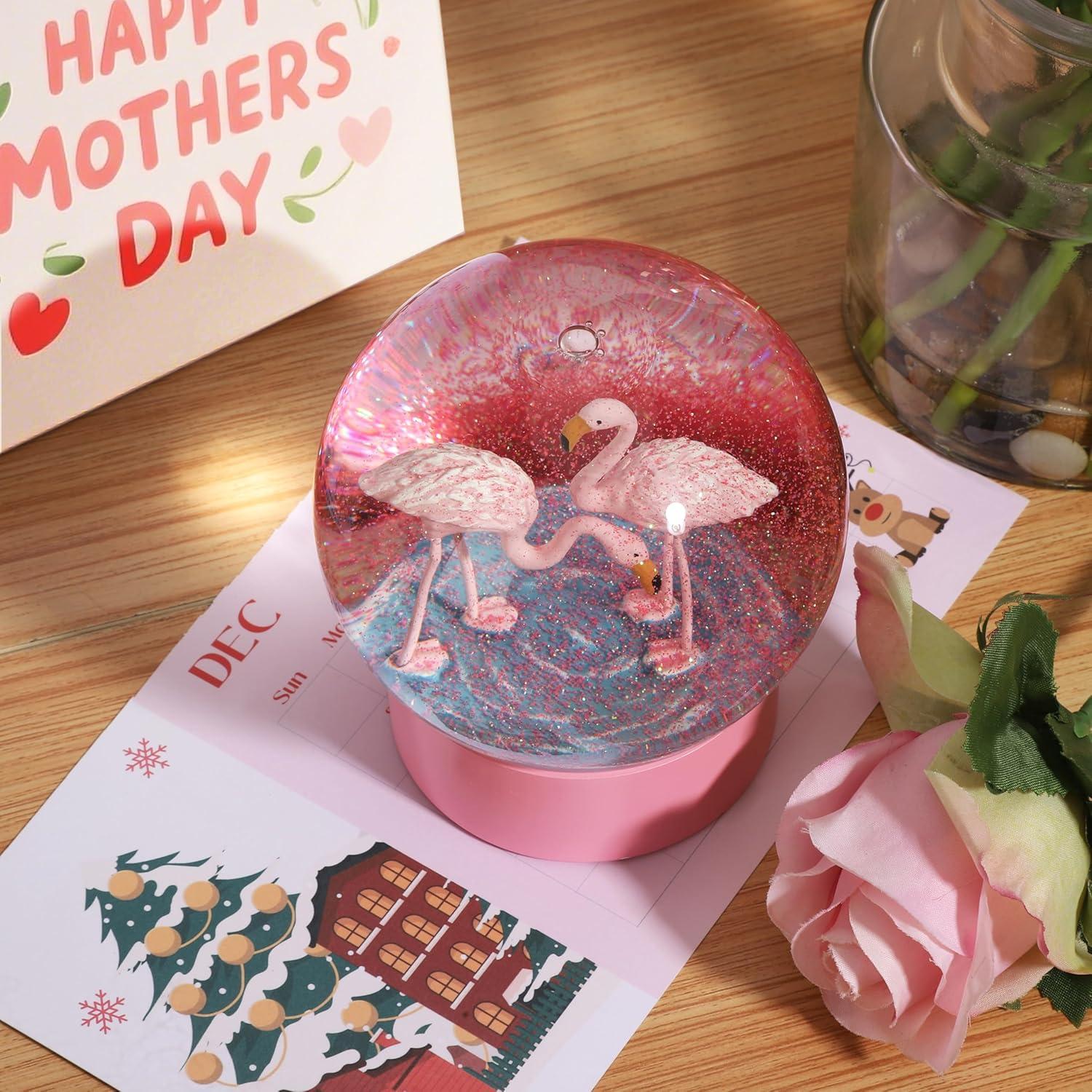 Globo de Nieve Mingfuxin Flamencos Rosados 11.5cm Decoración