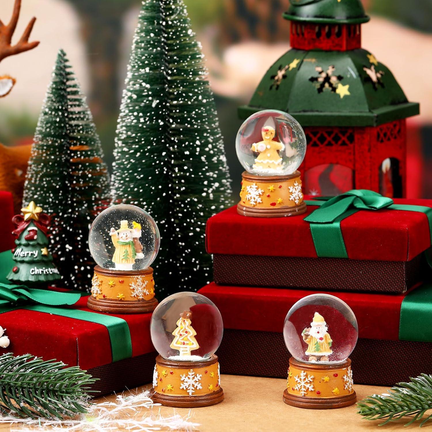 Yerliker 4 Pcs Mini Globo de Nieve Navidad 4.5 cm Galleta Jengibre