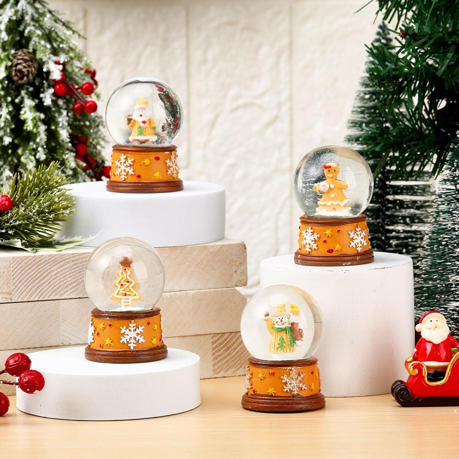 Yerliker 4 Pcs Mini Globo de Nieve Navidad 4.5 cm Galleta Jengibre