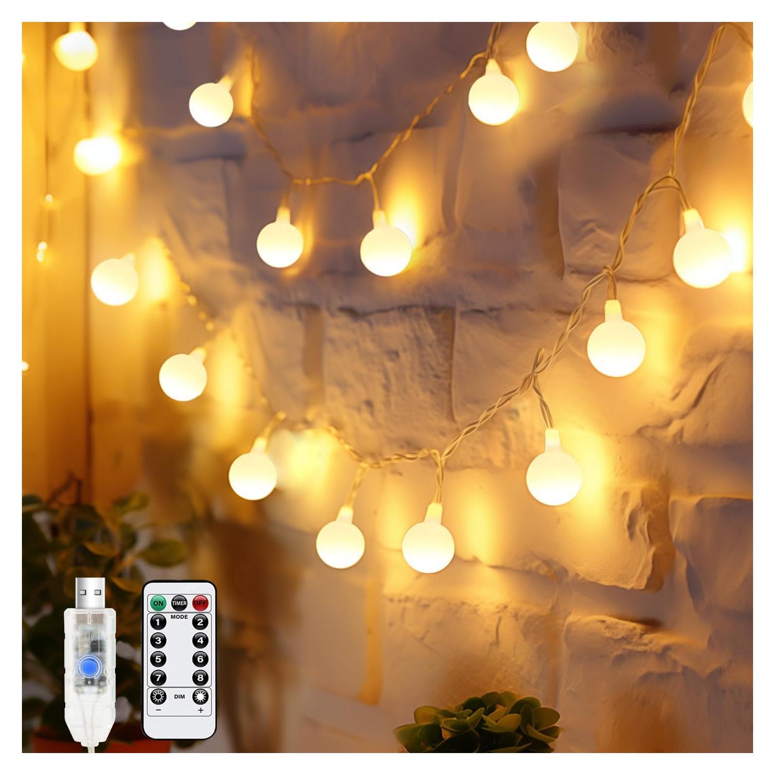 Luces de Cuerda LED 100 Tasodin 10m USB Control Remoto Blanco Cálido