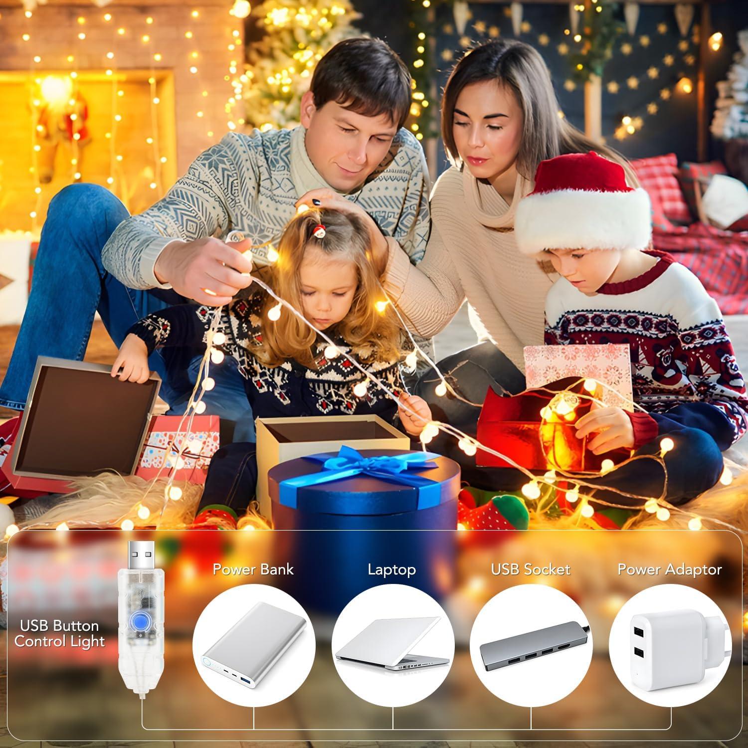 Luces de Cuerda LED 100 Tasodin 10m USB Control Remoto Blanco Cálido