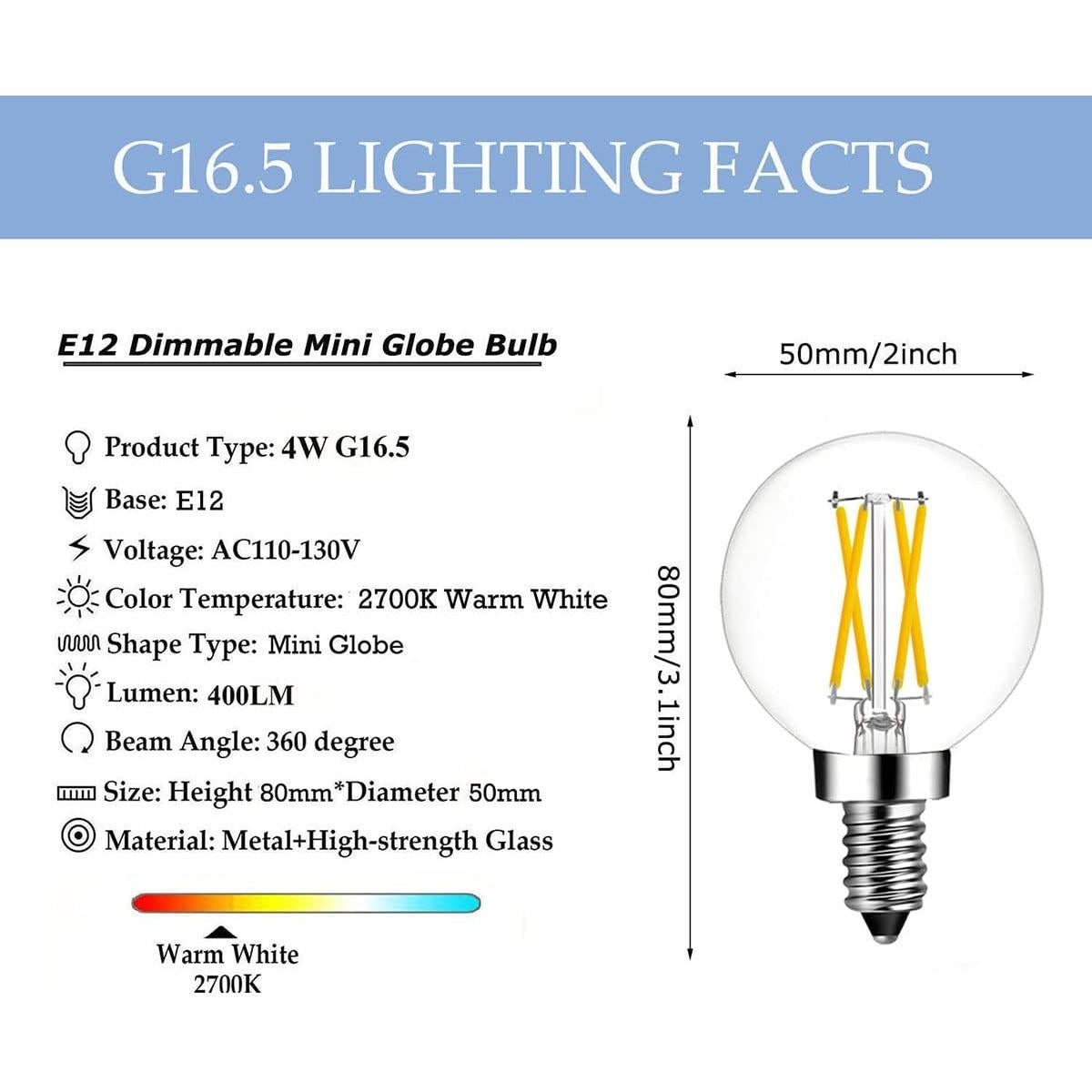 Bombillas LED Edison Candelabra E12 4W 2700K Paquete de 5