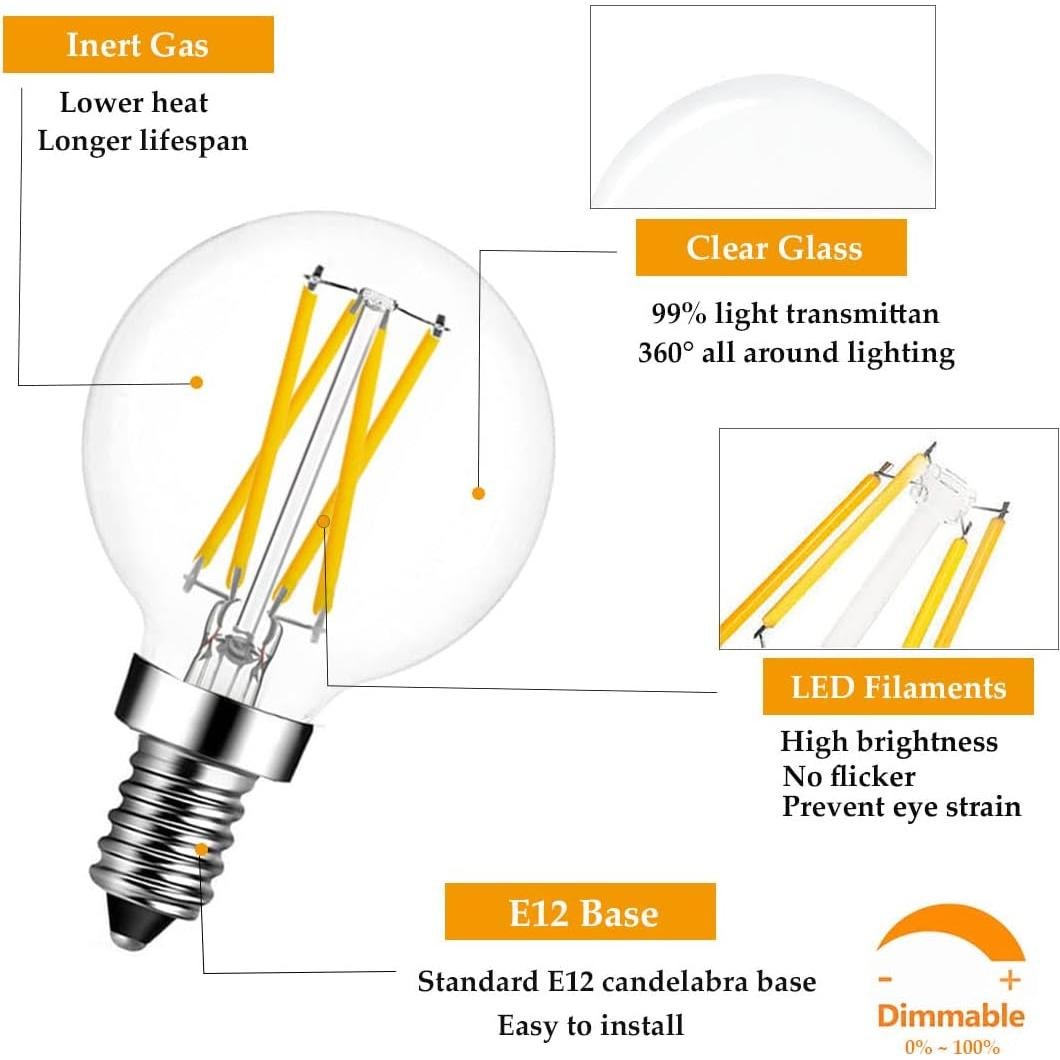 Bombillas LED Edison Candelabra E12 4W 2700K Paquete de 5