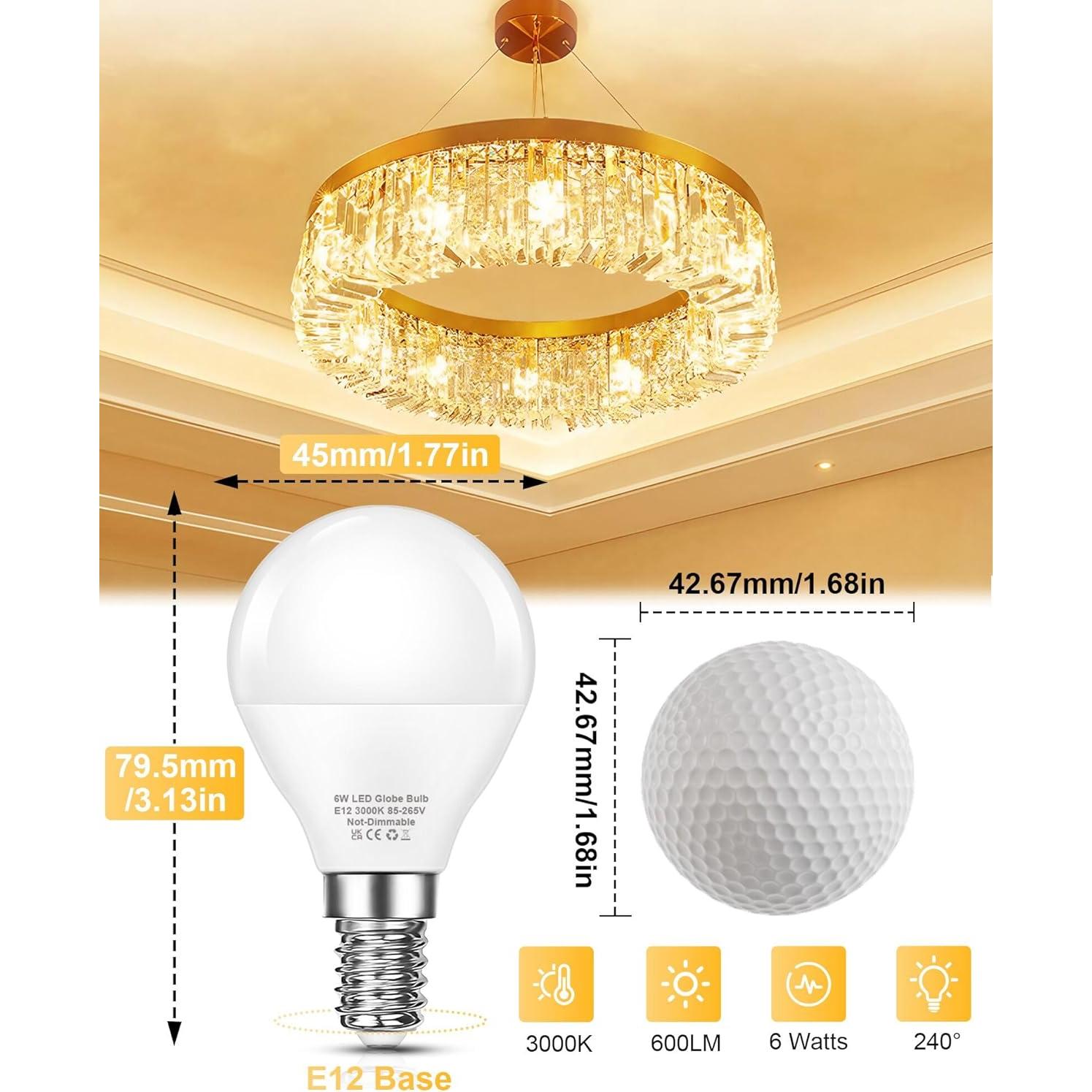 Bombilla LED E12 Candelabro EvaStary 6W 600LM 3000K Paquete de 6