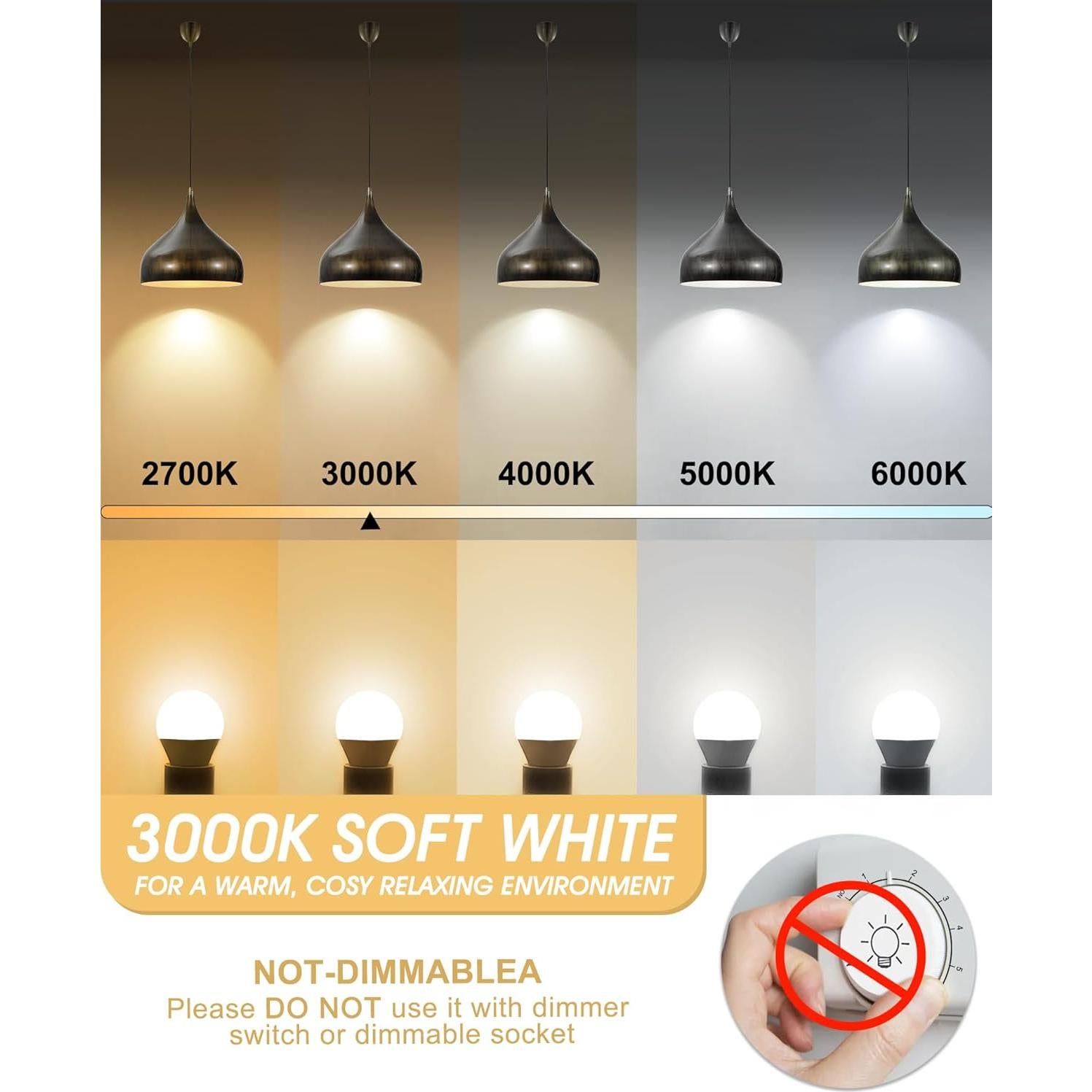 Bombilla LED E12 Candelabro EvaStary 6W 600LM 3000K Paquete de 6