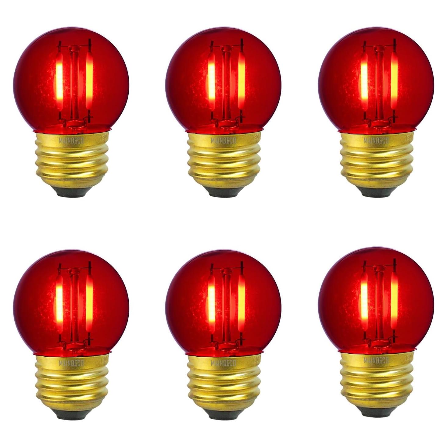 Bombilla LED G40 E26 Roja 1W 90 Lúmenes Paquete de 6
