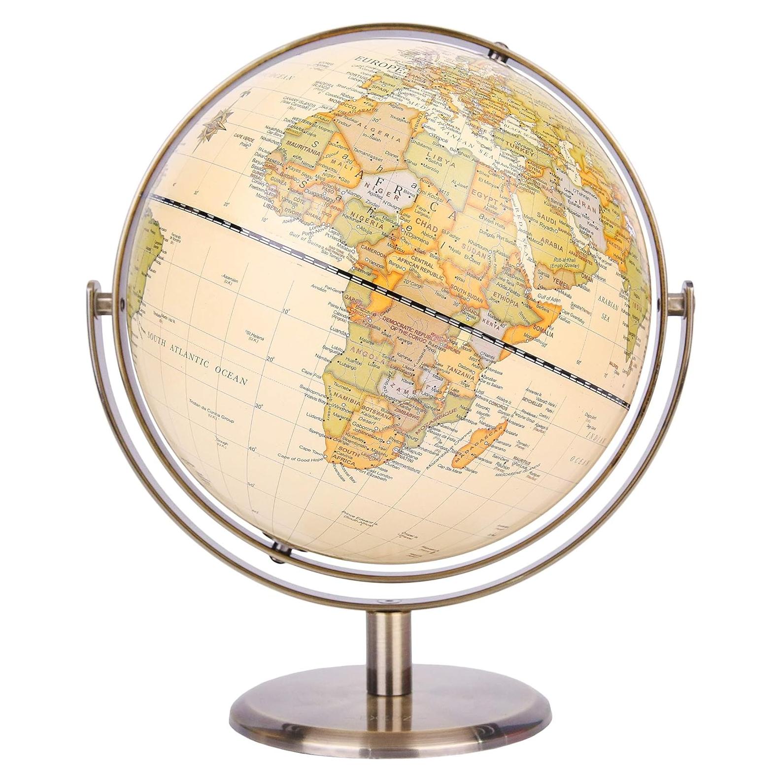 Globo Terráqueo Antiguo Annova 20cm con Base de Metal Bronce