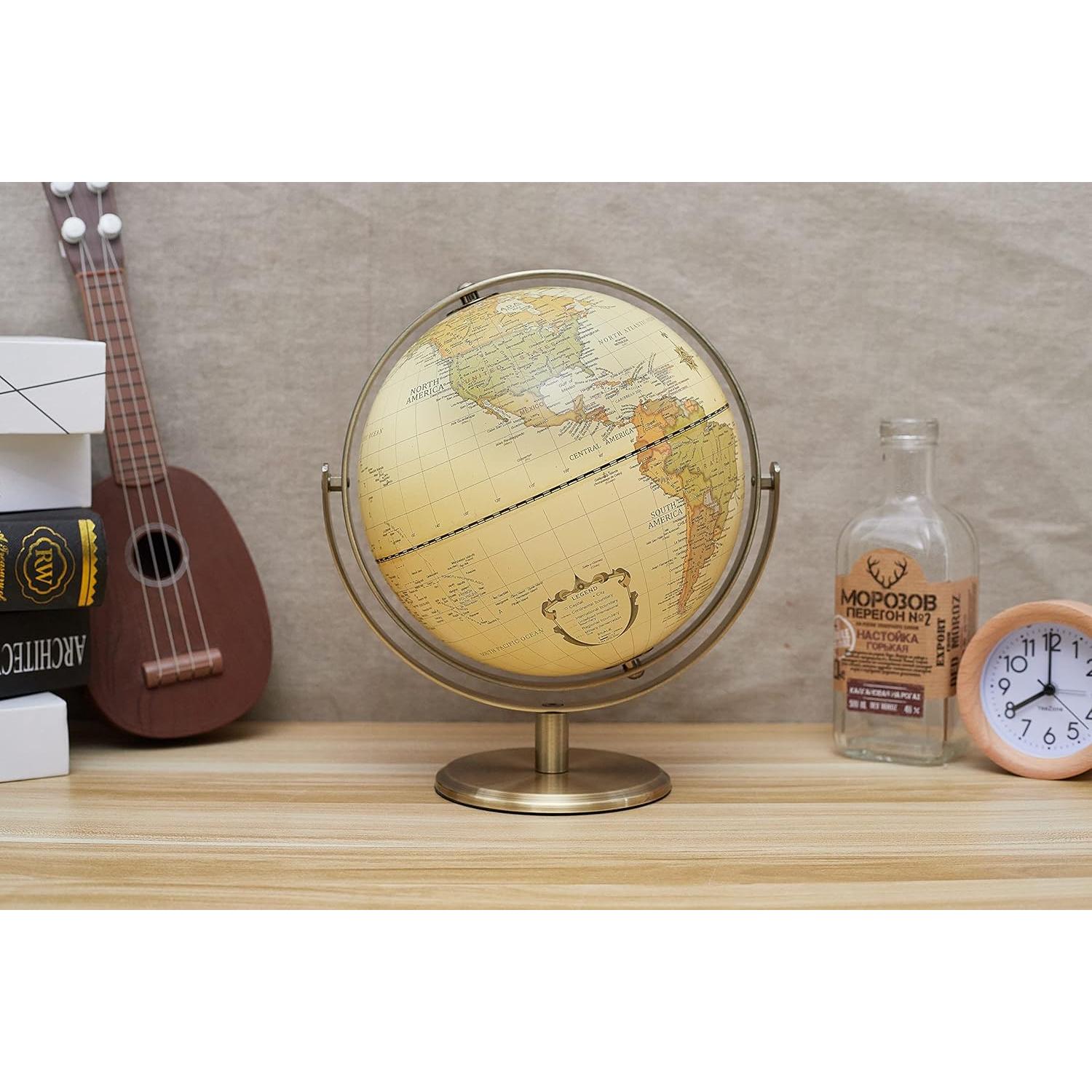 Globo Terráqueo Antiguo Annova 20cm con Base de Metal Bronce