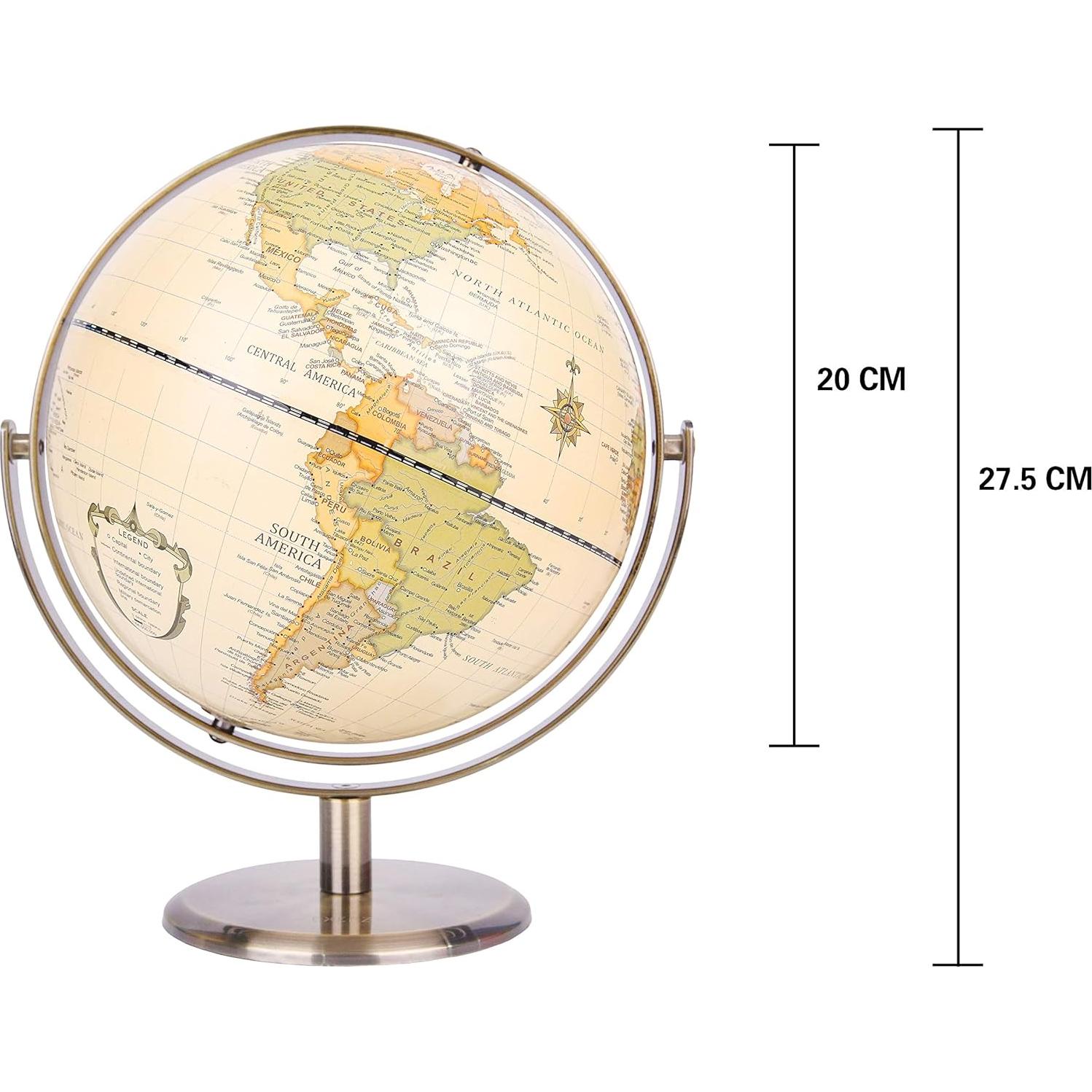 Globo Terráqueo Antiguo Annova 20cm con Base de Metal Bronce