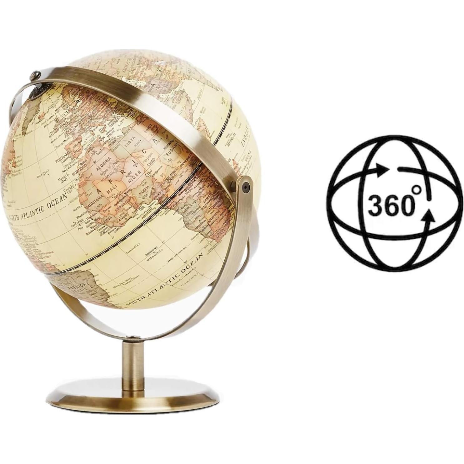 Globo Terráqueo Antiguo Annova 20cm con Base de Metal Bronce