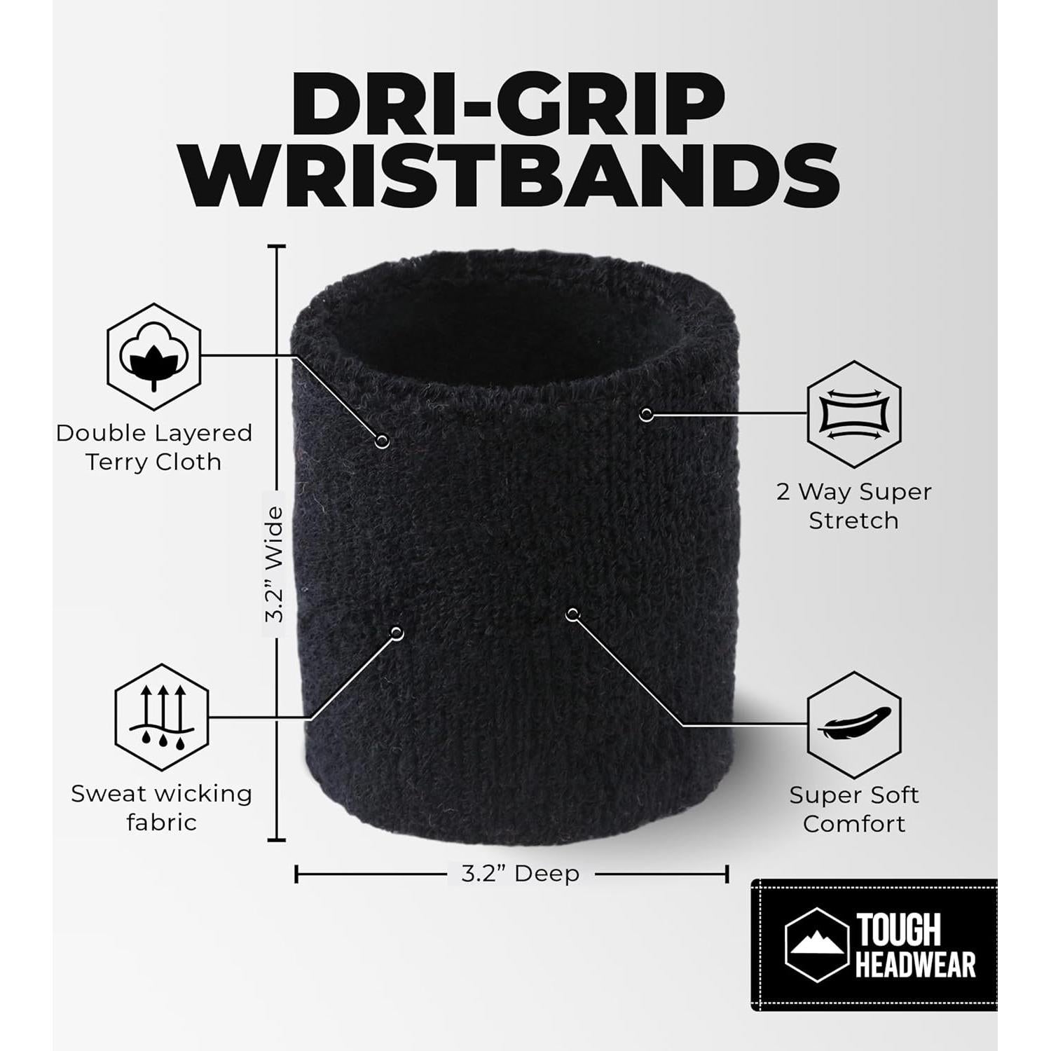 Banda de Sudor para Muñeca Tough Headwear - Negra, Talla Única
