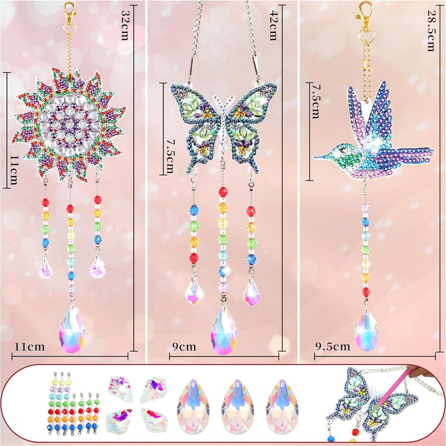 Kit de Pintura de Diamantes DIY Funshot - Colgante de Viento Mariposa y Colibrí