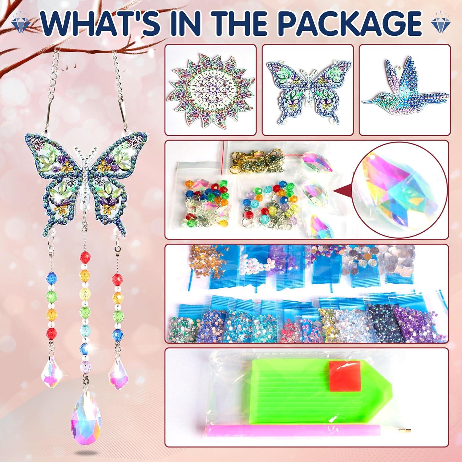 Kit de Pintura de Diamantes DIY Funshot - Colgante de Viento Mariposa y Colibrí