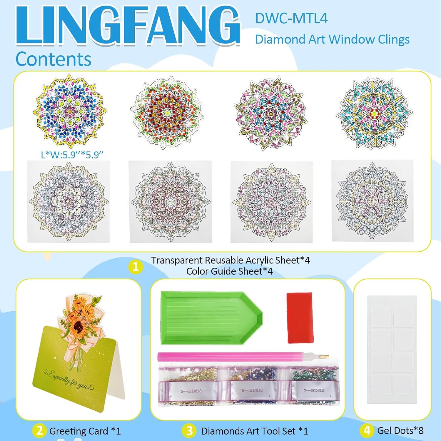 Set de Arte de Diamante LINGFANG Mandala 4 para Ventanas