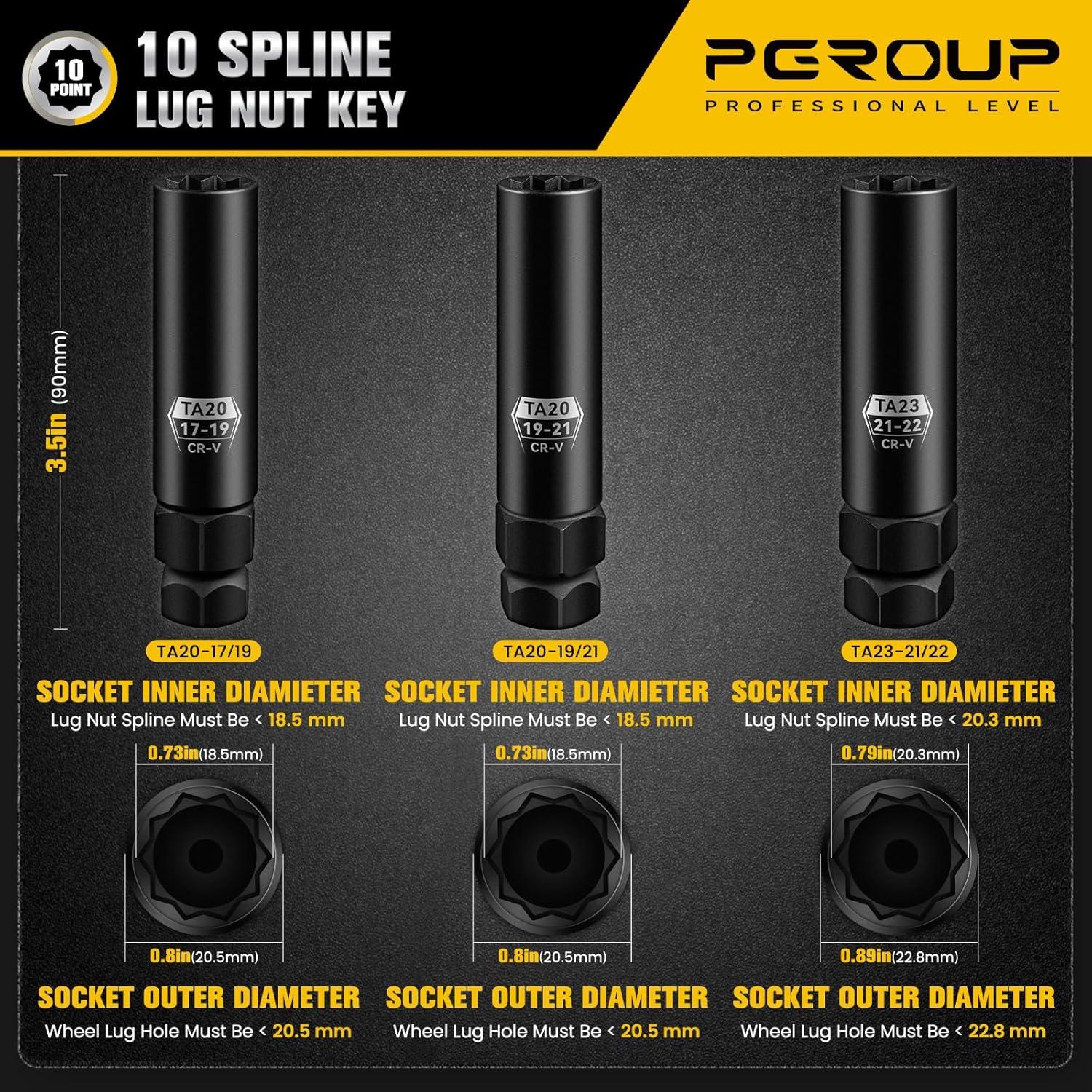 Juego de Llave de Tuerca 10 Spline pgroup 3 Piezas Acero Cr-V