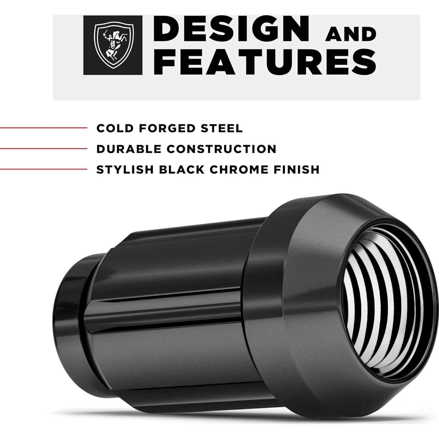 Tuerca de Lluvia Negra Chrome M12x1.25 White Knight - Paquete de 20