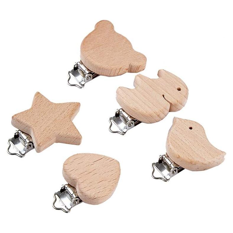 5 Clips de Chupete de Madera Natural ccHuDE para Bebé
