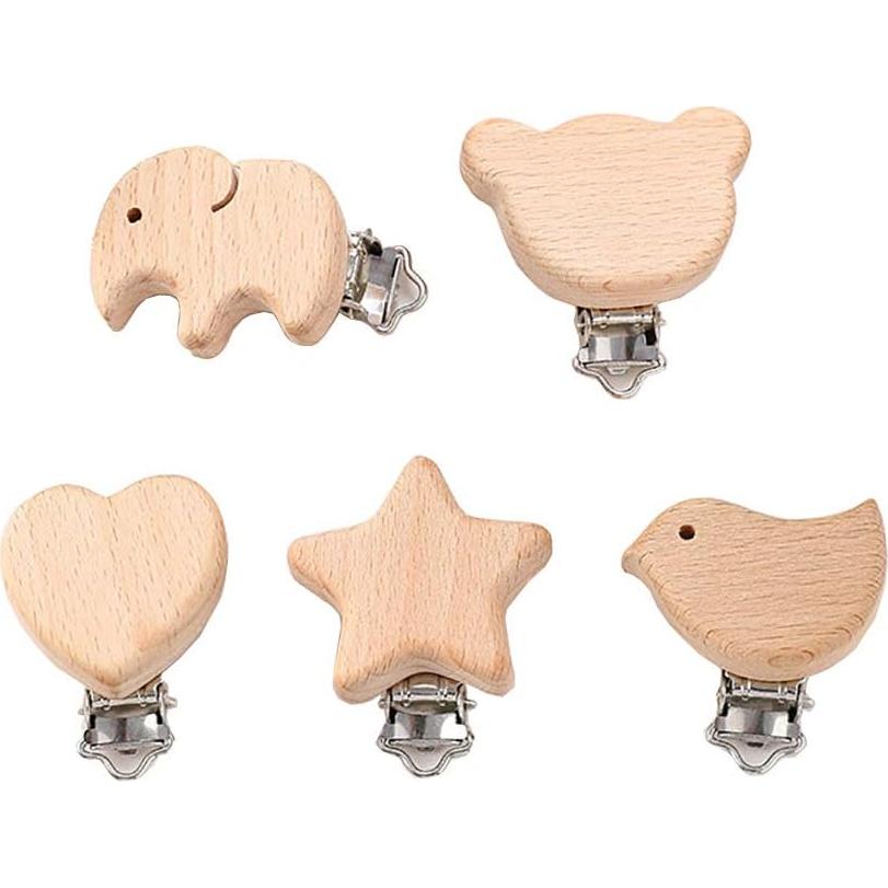 5 Clips de Chupete de Madera Natural ccHuDE para Bebé