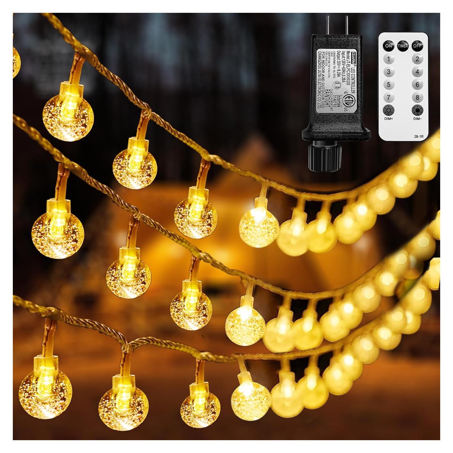 Luces de Cuerda Globo 15m 100 LED Cálido con Remoto y Temporizador