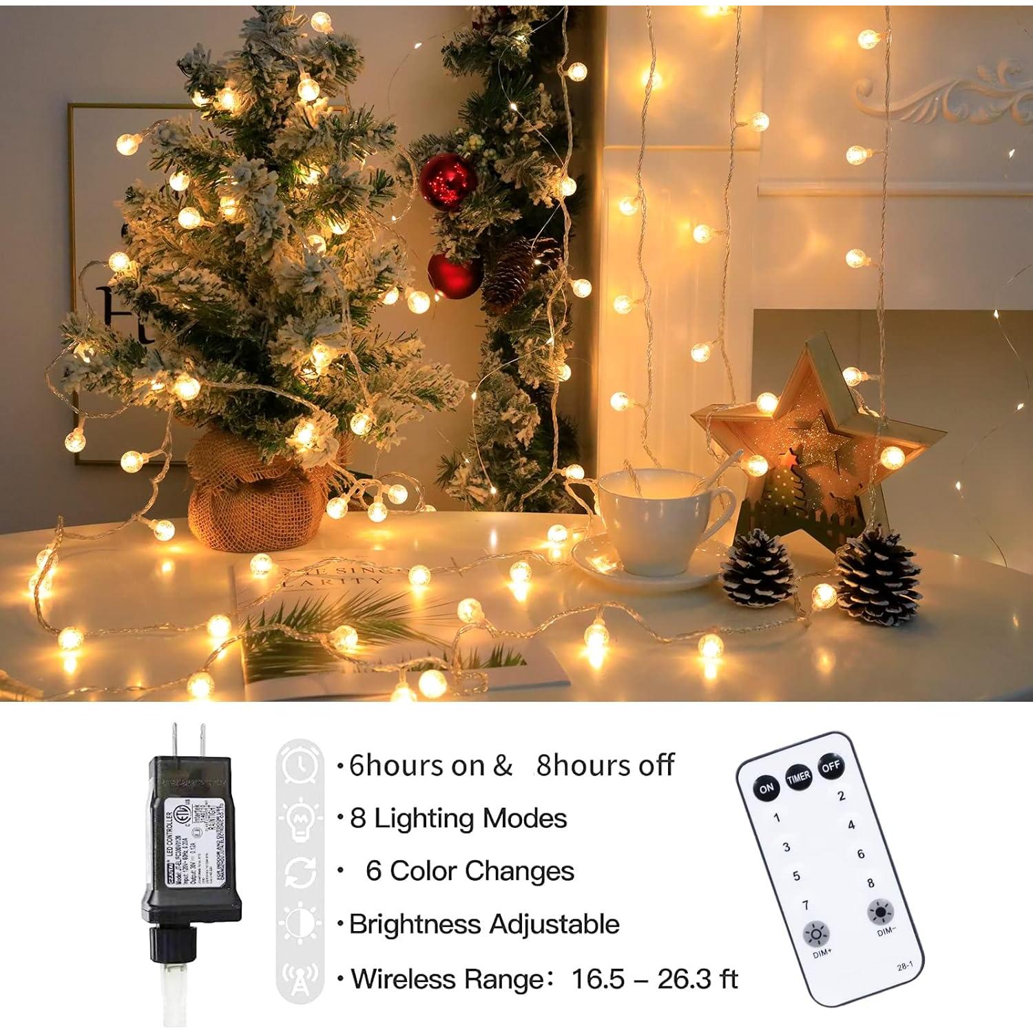 Luces de Cuerda Globo 15m 100 LED Cálido con Remoto y Temporizador