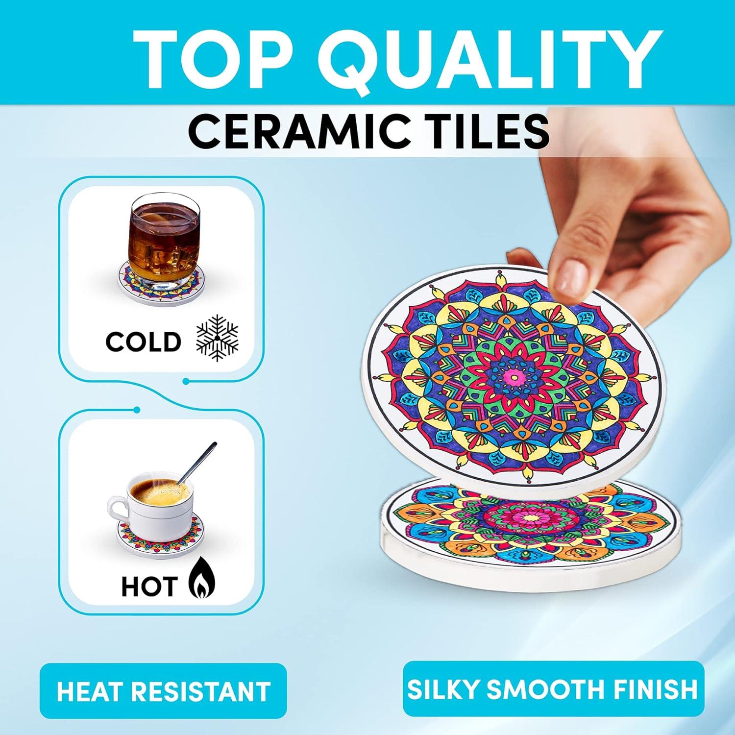 Kit de Posavasos Mandalas DIY Hula Home - 8 Cerámicos con Marcadores