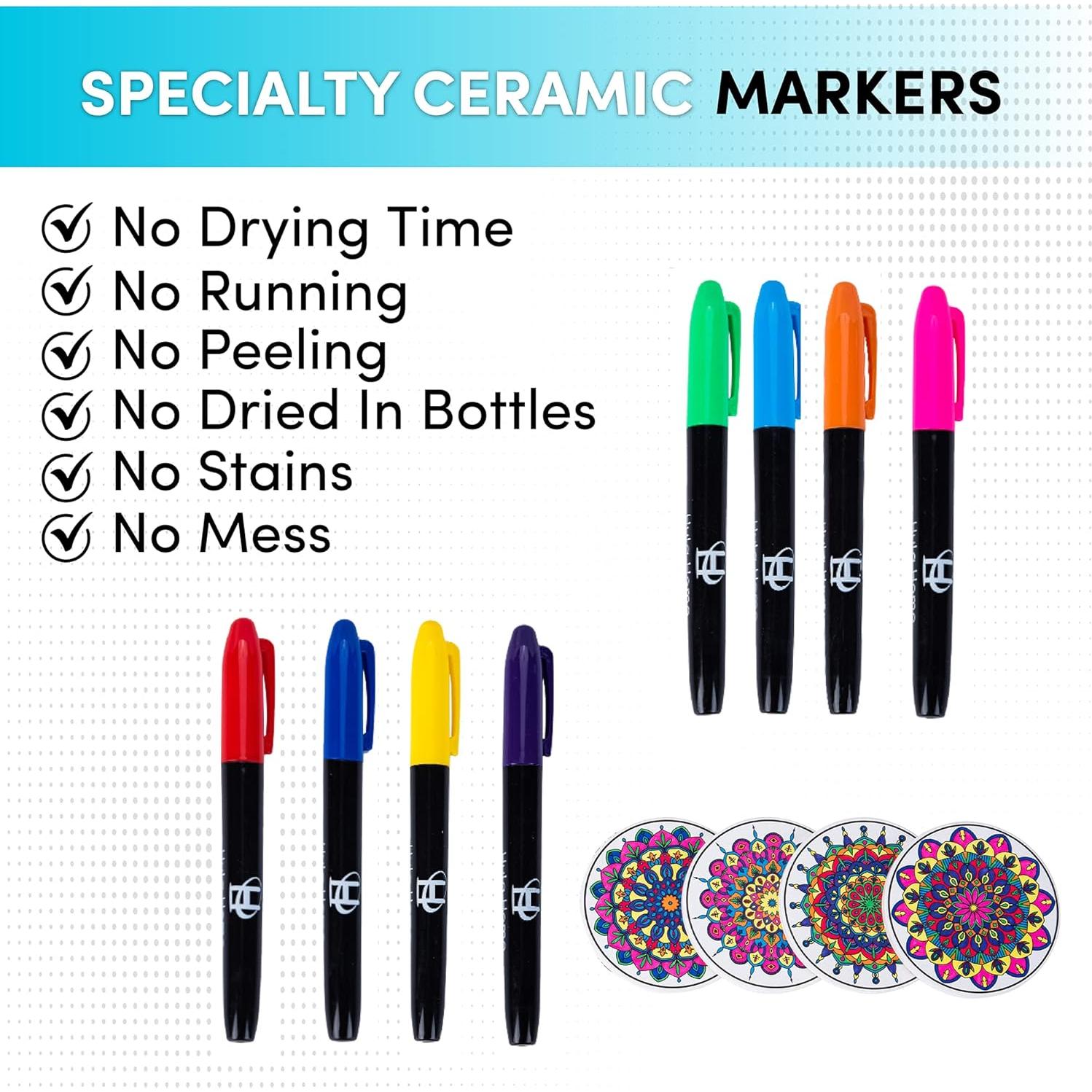 Kit de Posavasos Mandalas DIY Hula Home - 8 Cerámicos con Marcadores