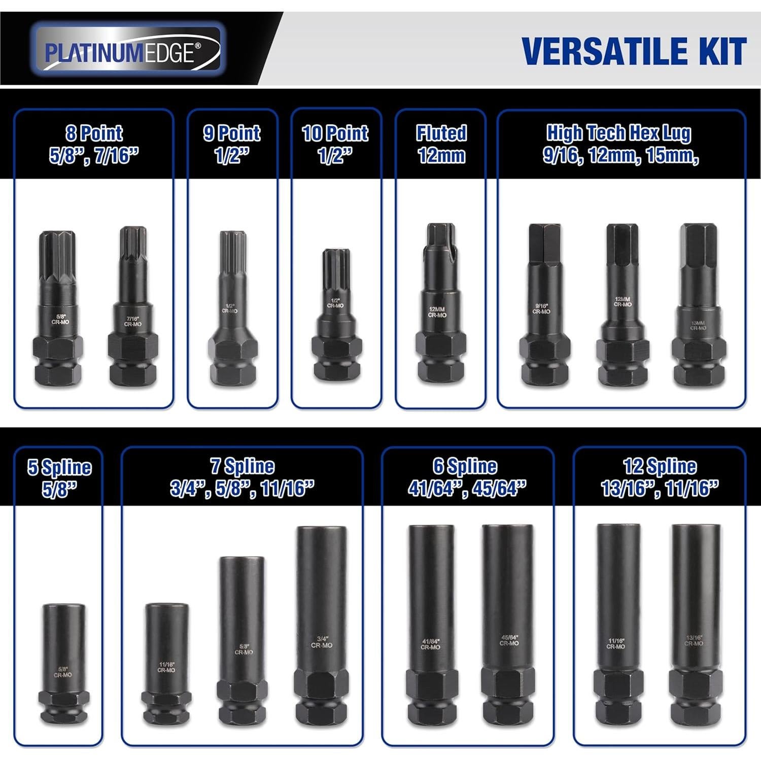 Juego de Llaves para Tuercas de Rueda PlatinumEdge 16 Piezas