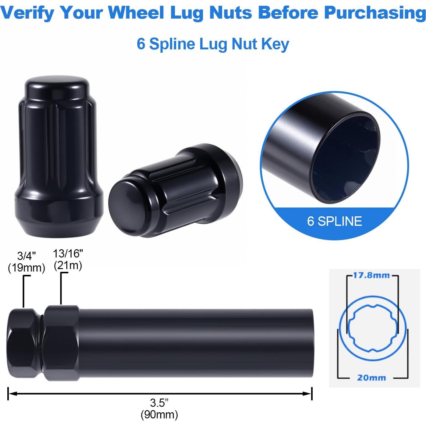 Llave de bloqueo de tuerca de rueda 6 puntas ChnewAuto 90mm